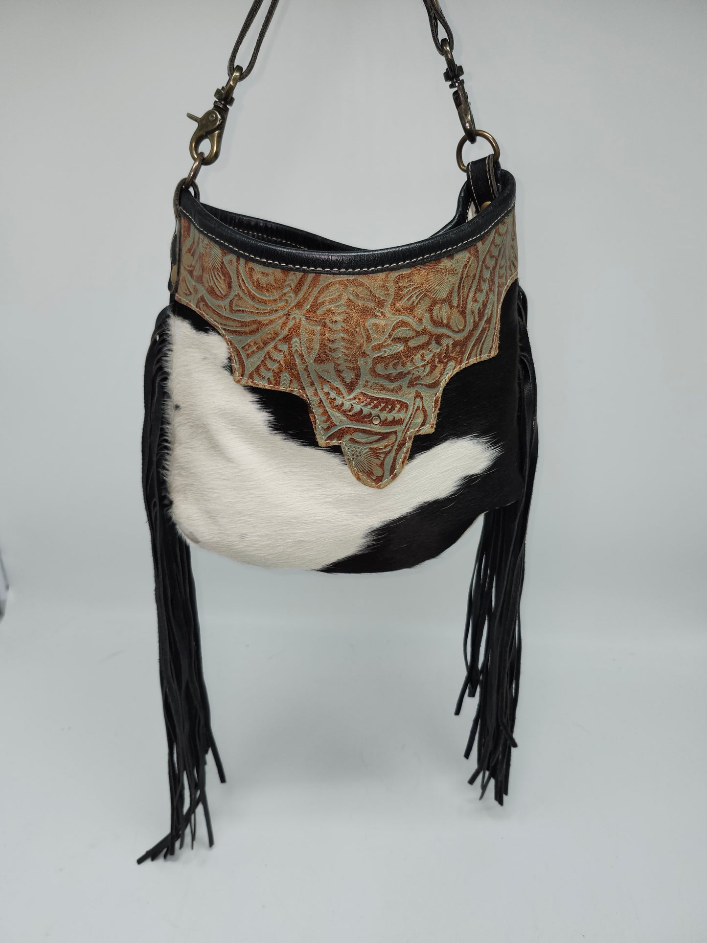 Myra Bag Y2K Cowhide, Hand-Tooled Leather with Fringe