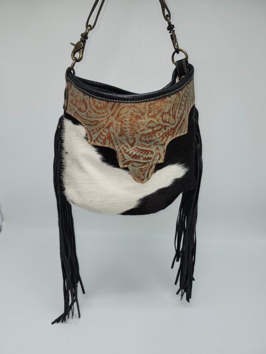 Myra Bag Y2K Cowhide, Hand-Tooled Leather with Fringe