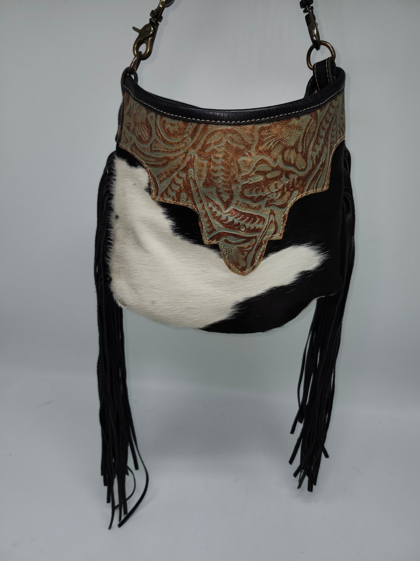 Myra Bag Y2K Cowhide, Hand-Tooled Leather with Fringe