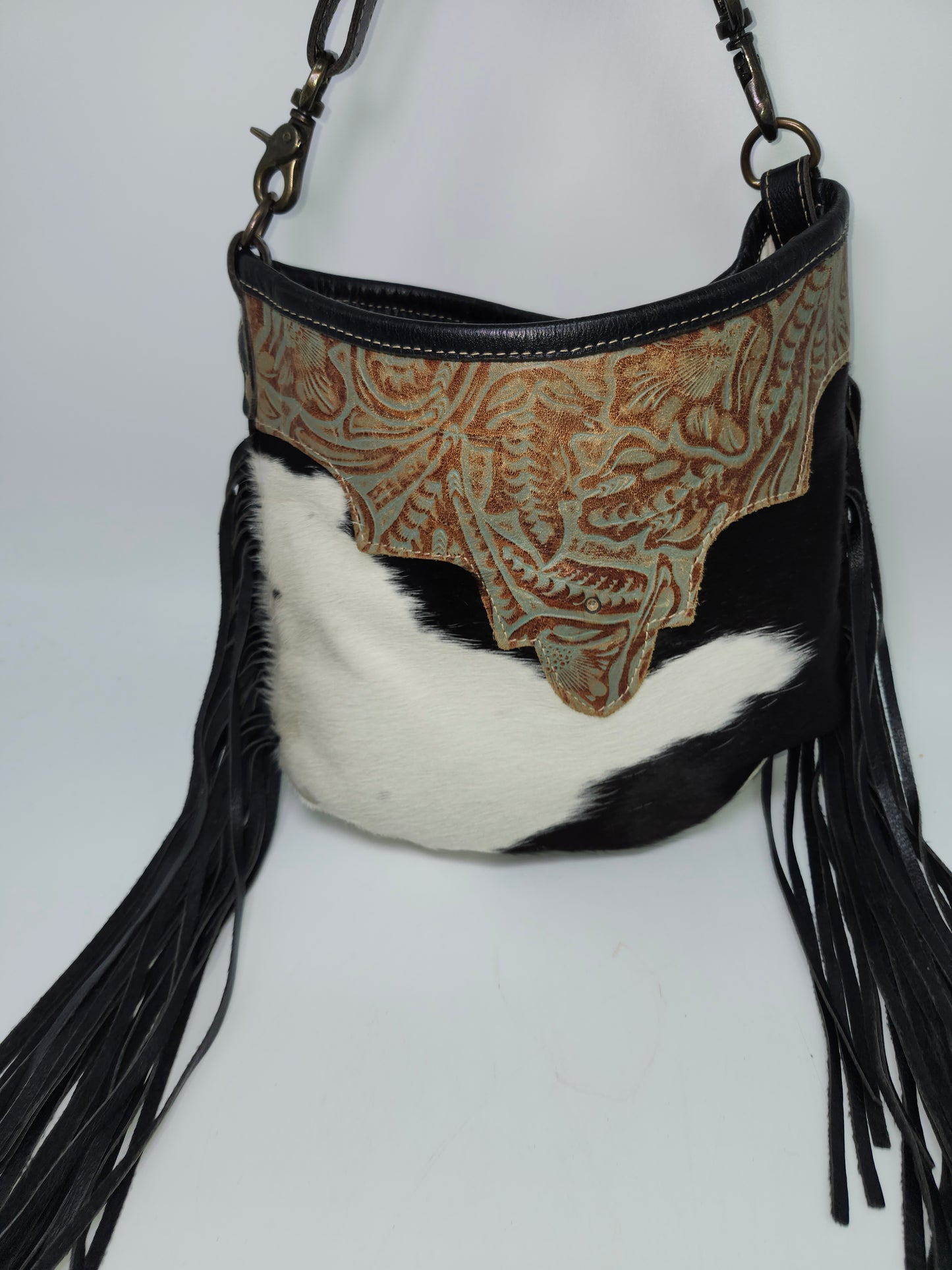 Myra Bag Y2K Cowhide, Hand-Tooled Leather with Fringe
