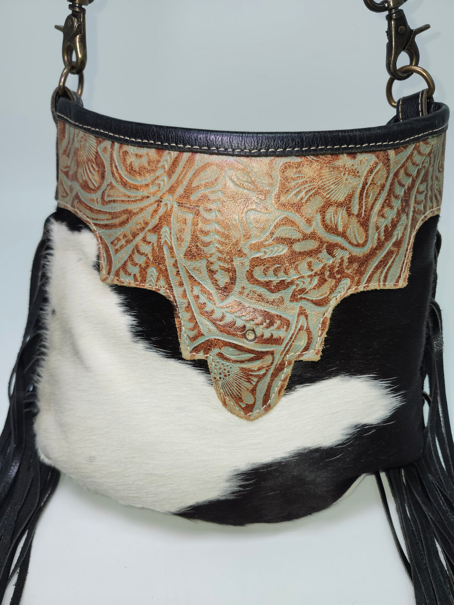 Myra Bag Y2K Cowhide, Hand-Tooled Leather with Fringe