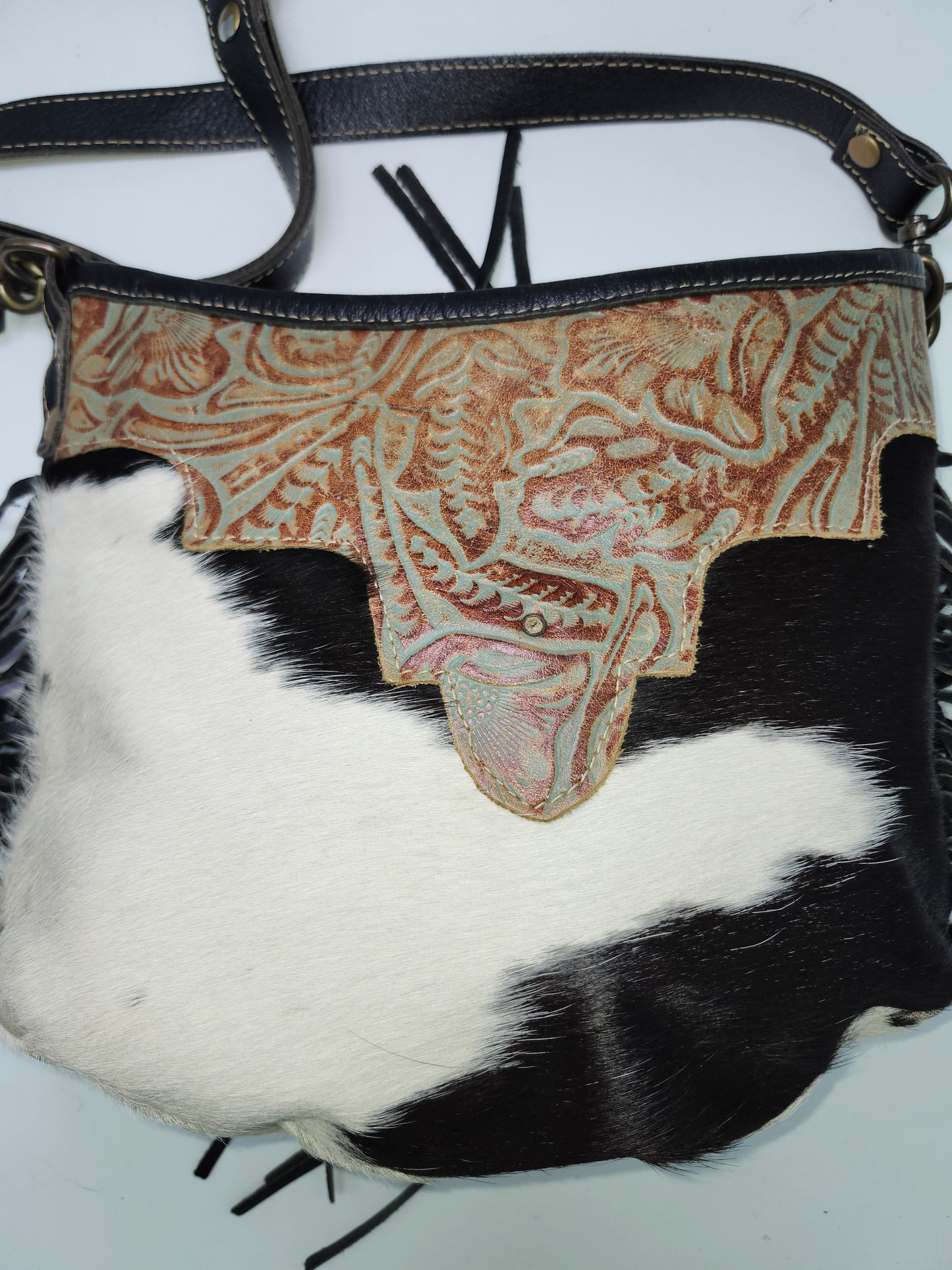 Myra Bag Y2K Cowhide, Hand-Tooled Leather with Fringe