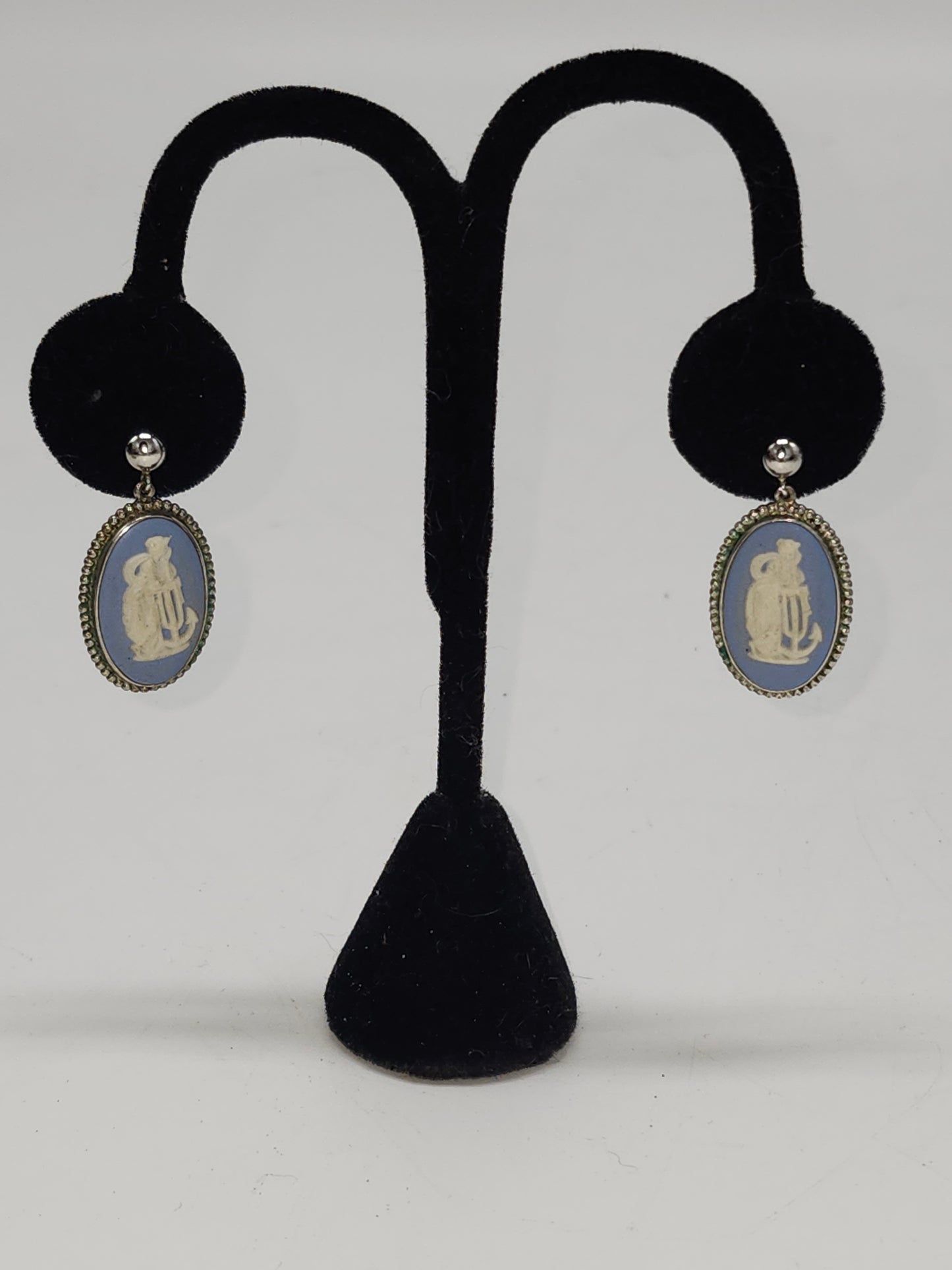 925 Sterling Wedgwood Jasperware Cameo Earrings