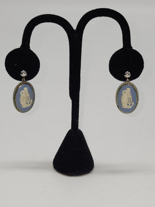 925 Sterling Wedgwood Jasperware Cameo Earrings