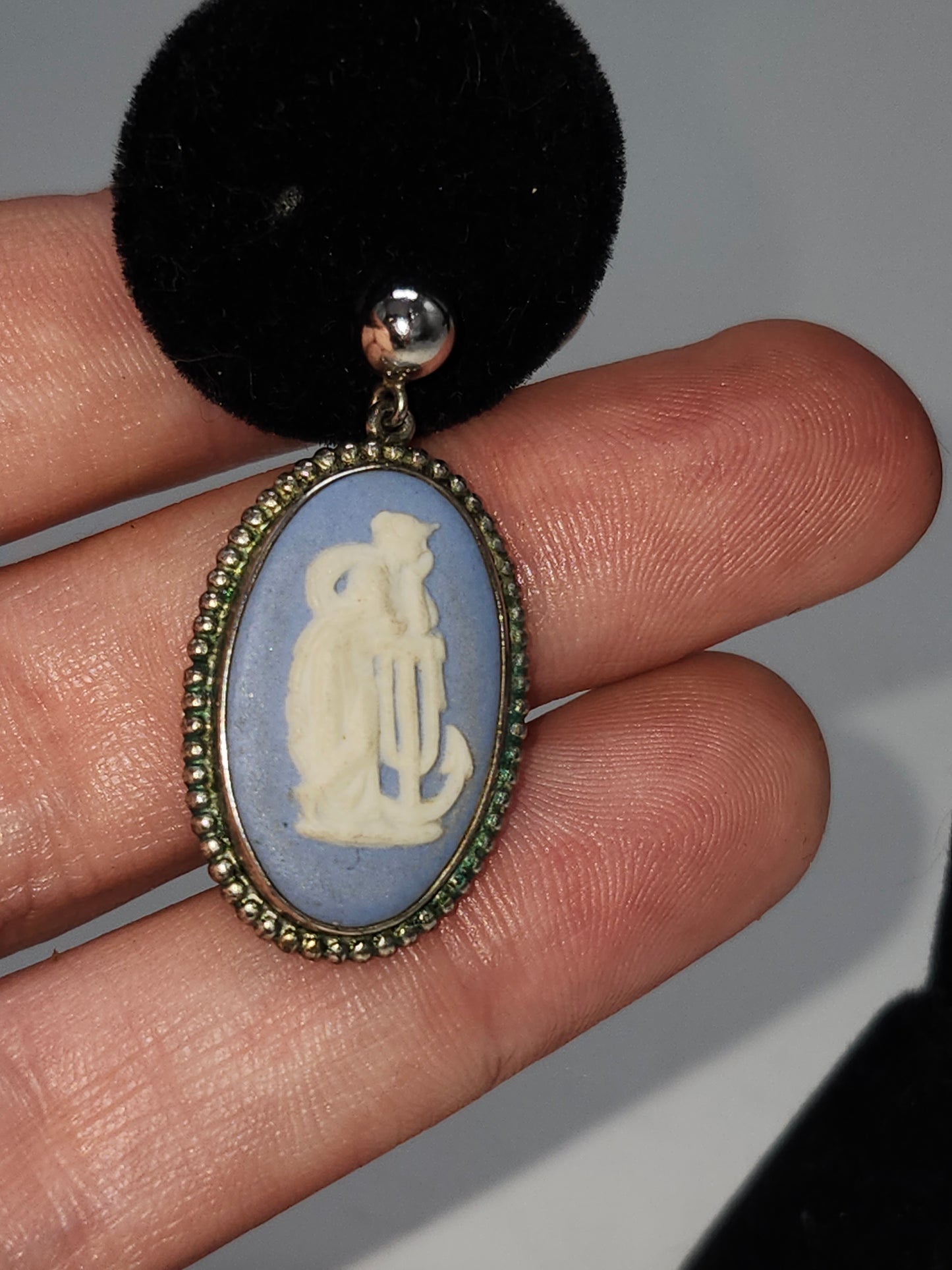 925 Sterling Wedgwood Jasperware Cameo Earrings