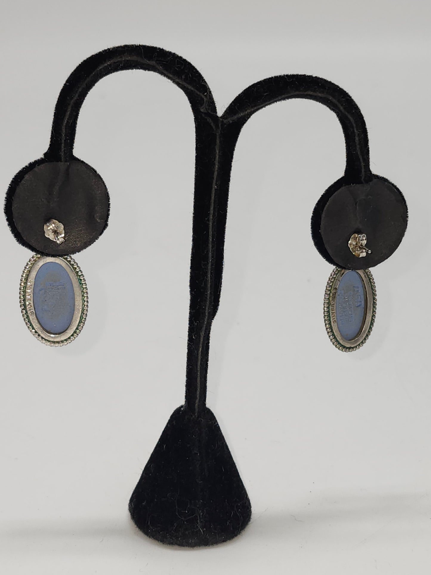 925 Sterling Wedgwood Jasperware Cameo Earrings