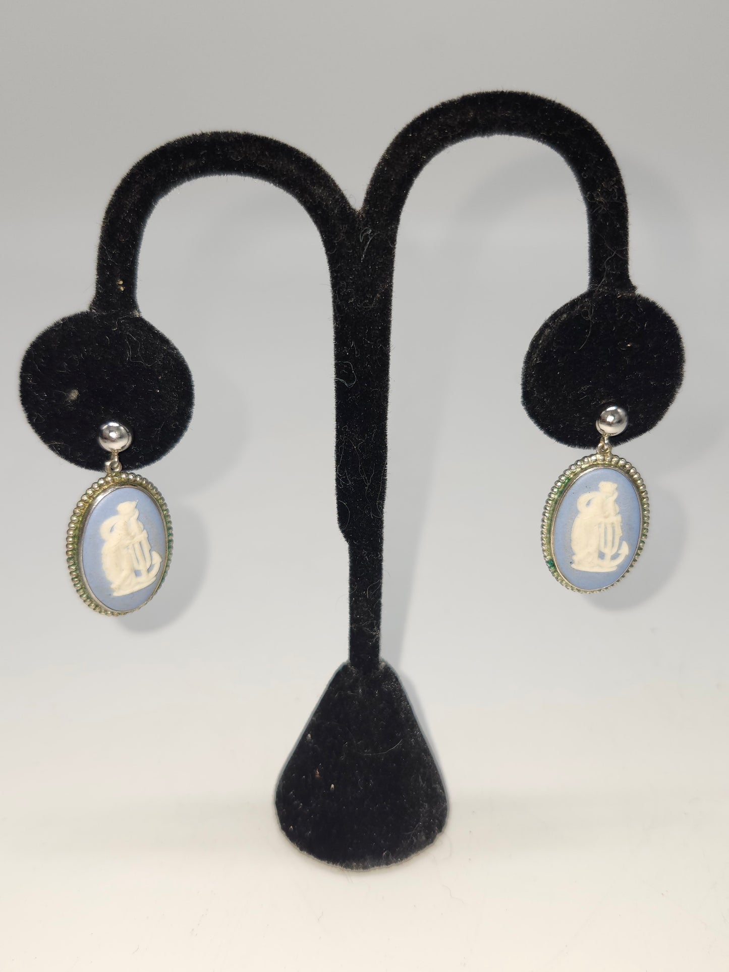 925 Sterling Wedgwood Jasperware Cameo Earrings