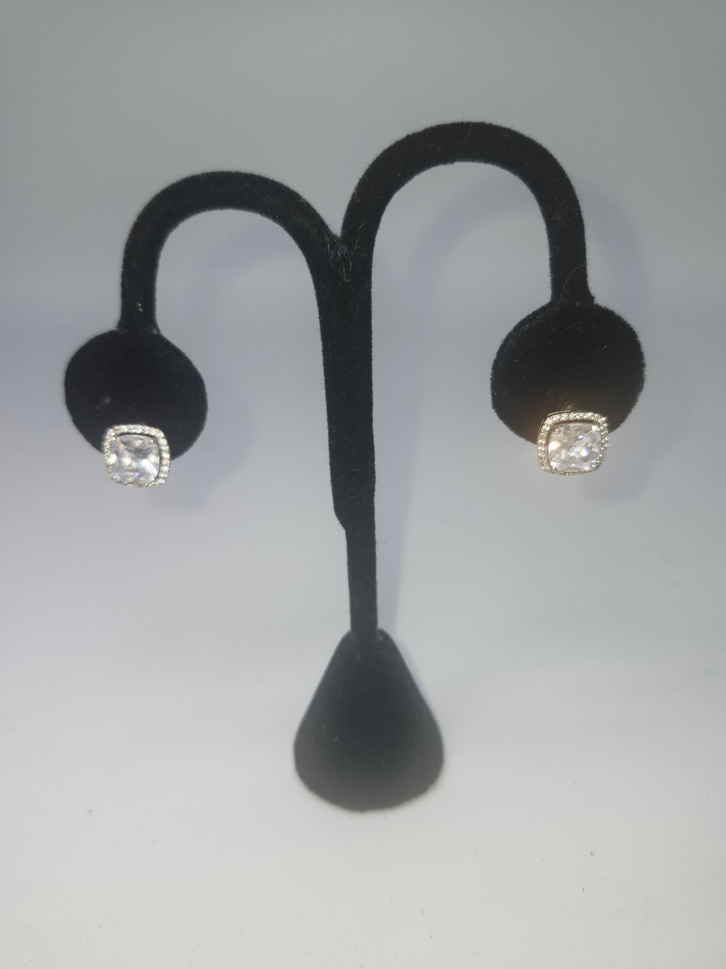 925 Sterling Large & Pave Cubic Zirconia Stud Earrings