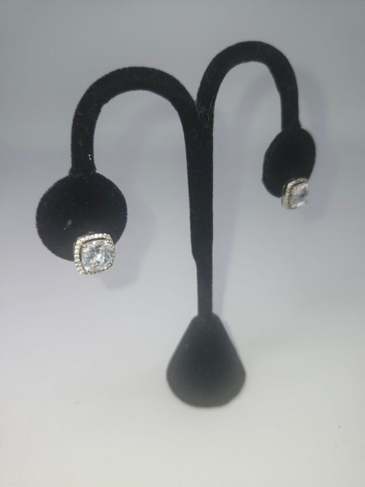 925 Sterling Large & Pave Cubic Zirconia Stud Earrings