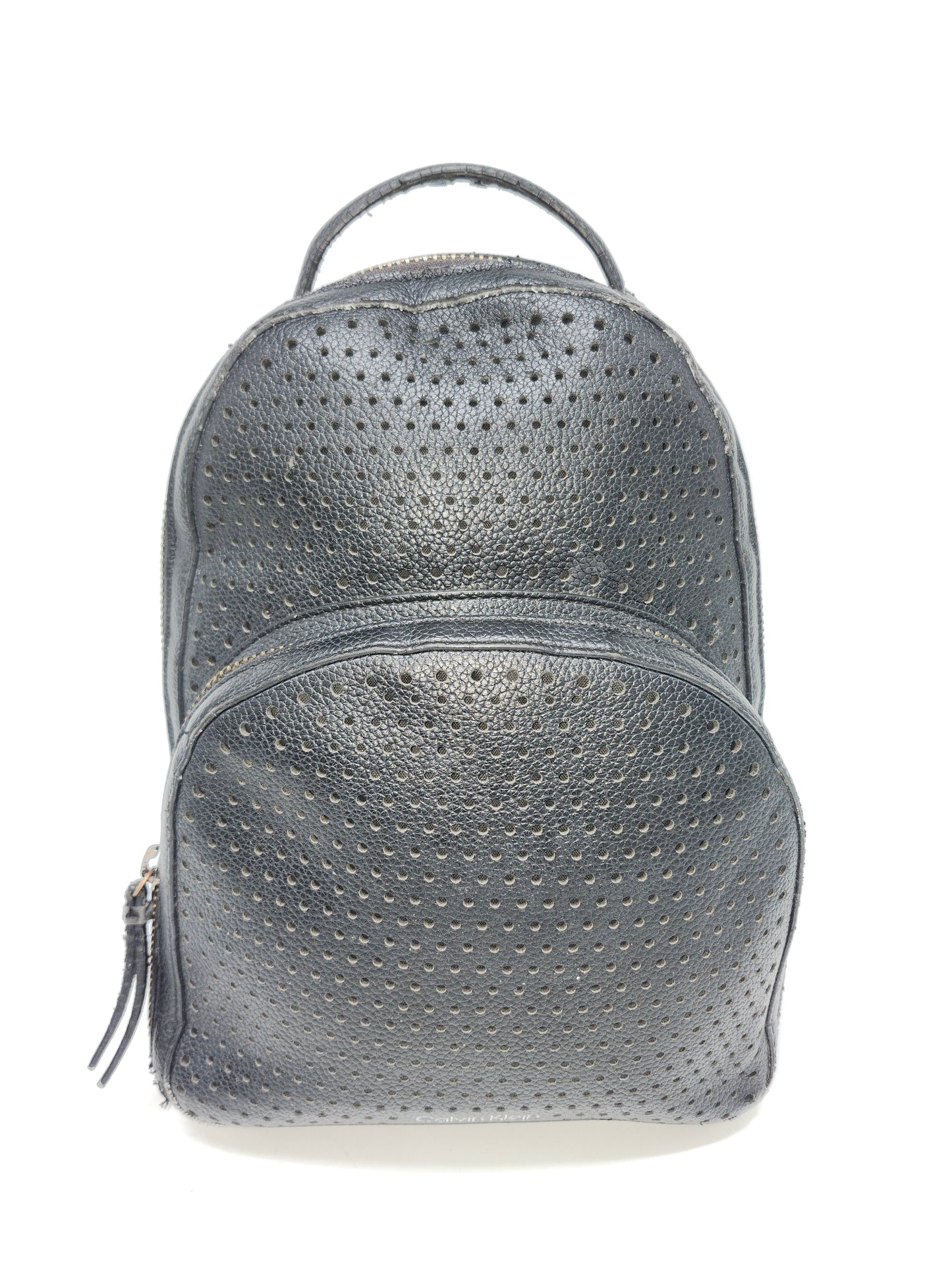 Calvin Klein Perforated Black Leather Backpack with Branded Straps