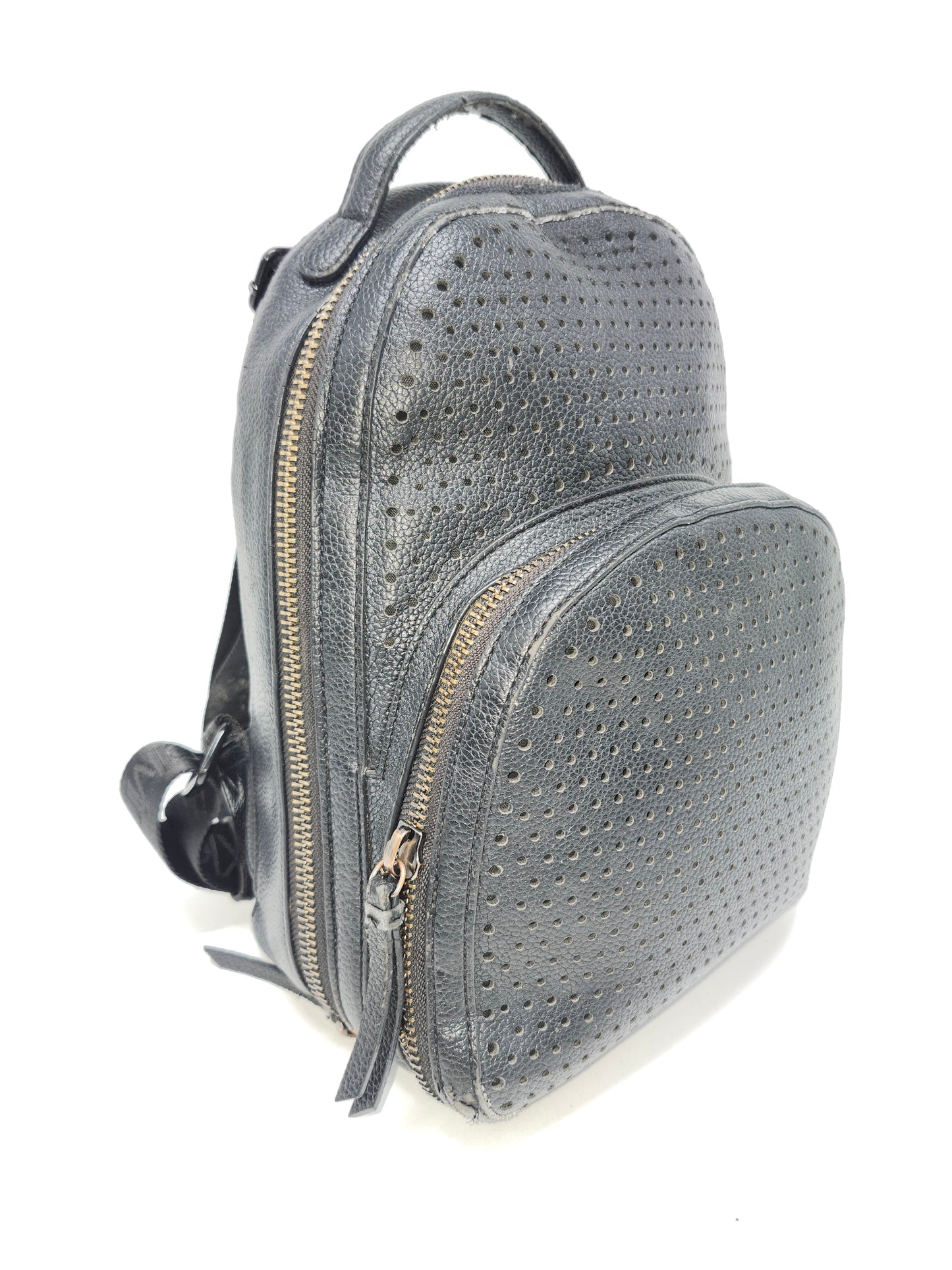 Calvin Klein Perforated Black Leather Backpack with Branded Straps