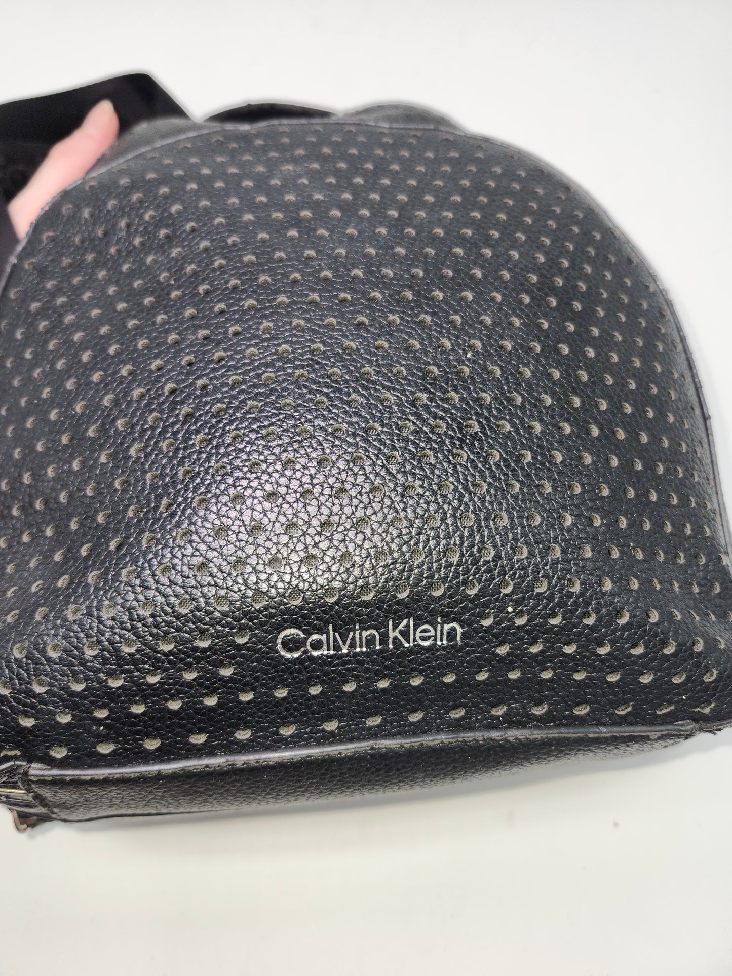 Calvin Klein Perforated Black Leather Backpack with Branded Straps