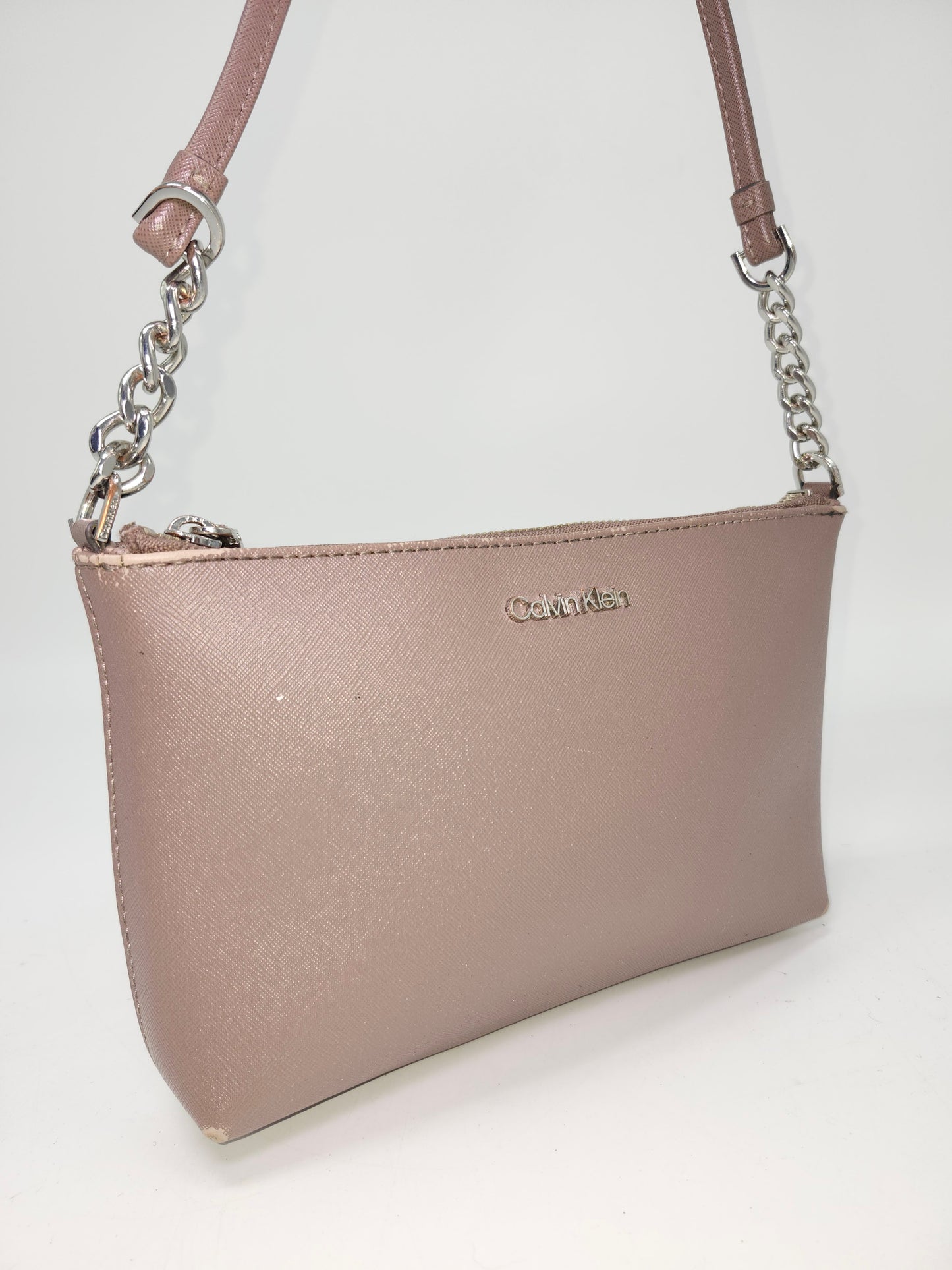 Calvin Klein "Hayden" Saffiano Leather Chain Crossbody bag