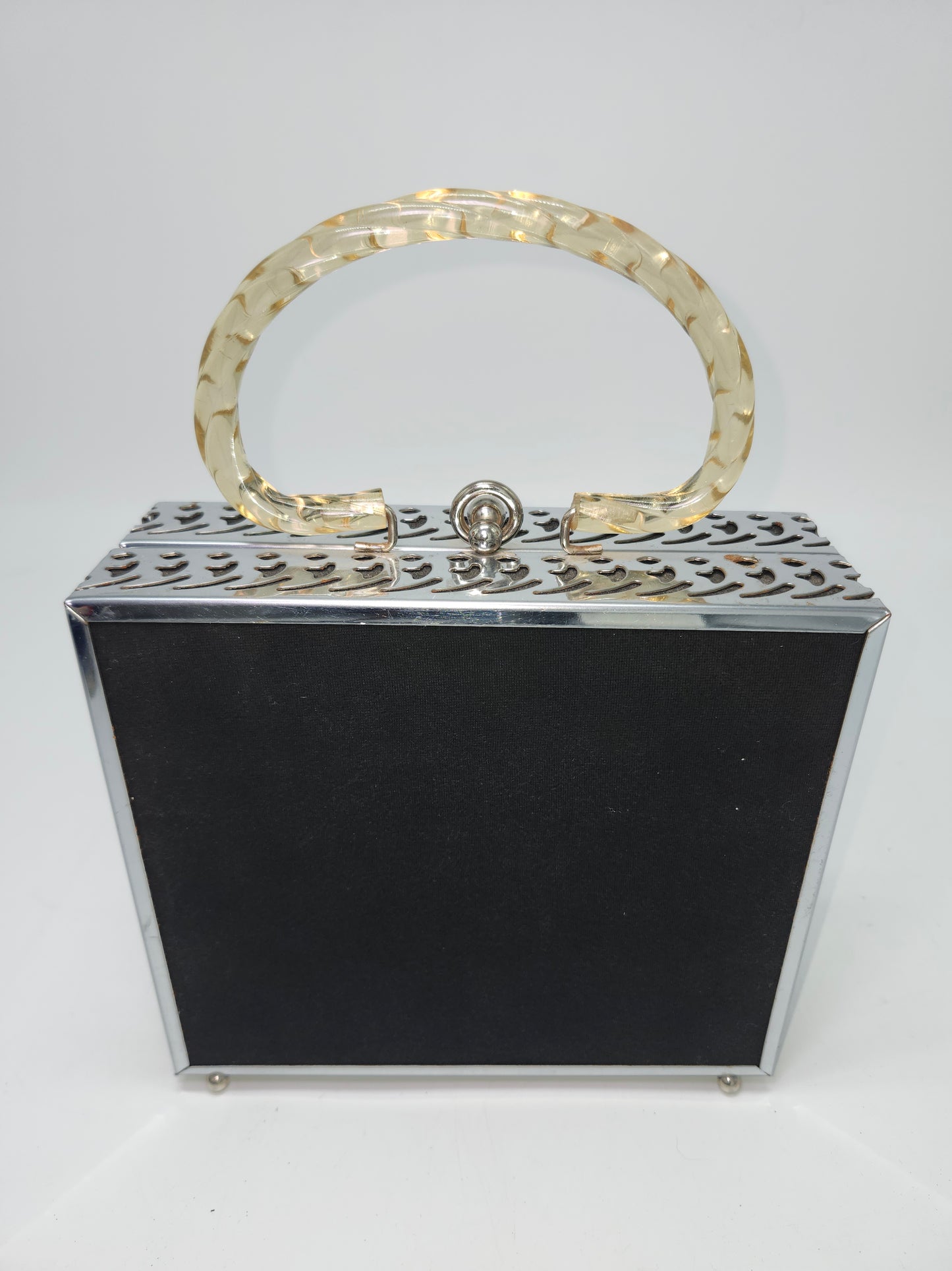 Lucite Handle Metal Cut-out Square Purse