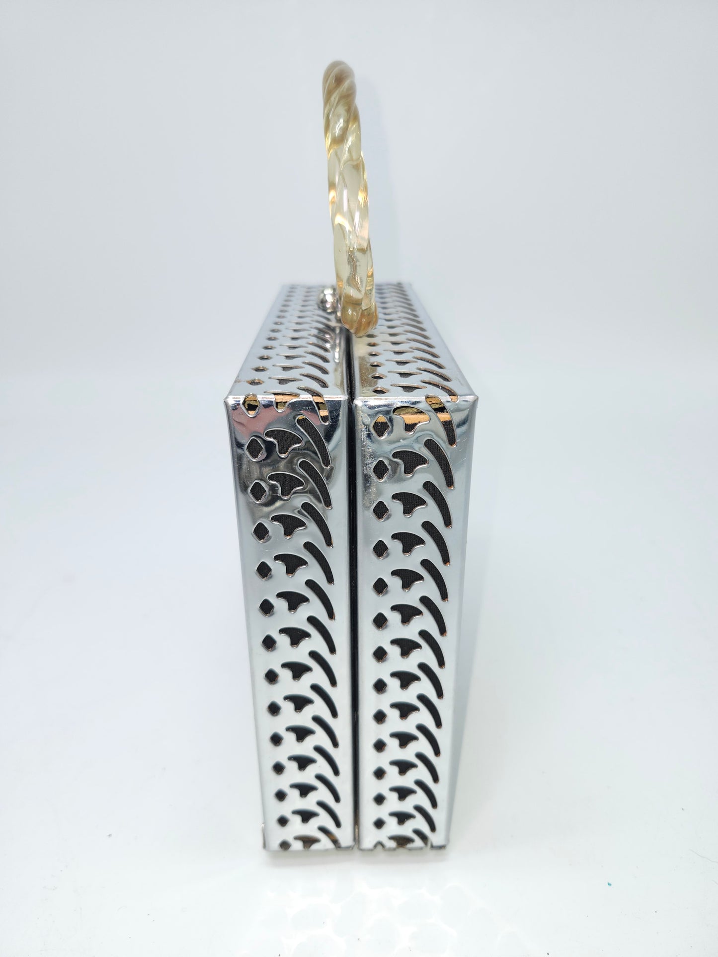 Lucite Handle Metal Cut-out Square Purse