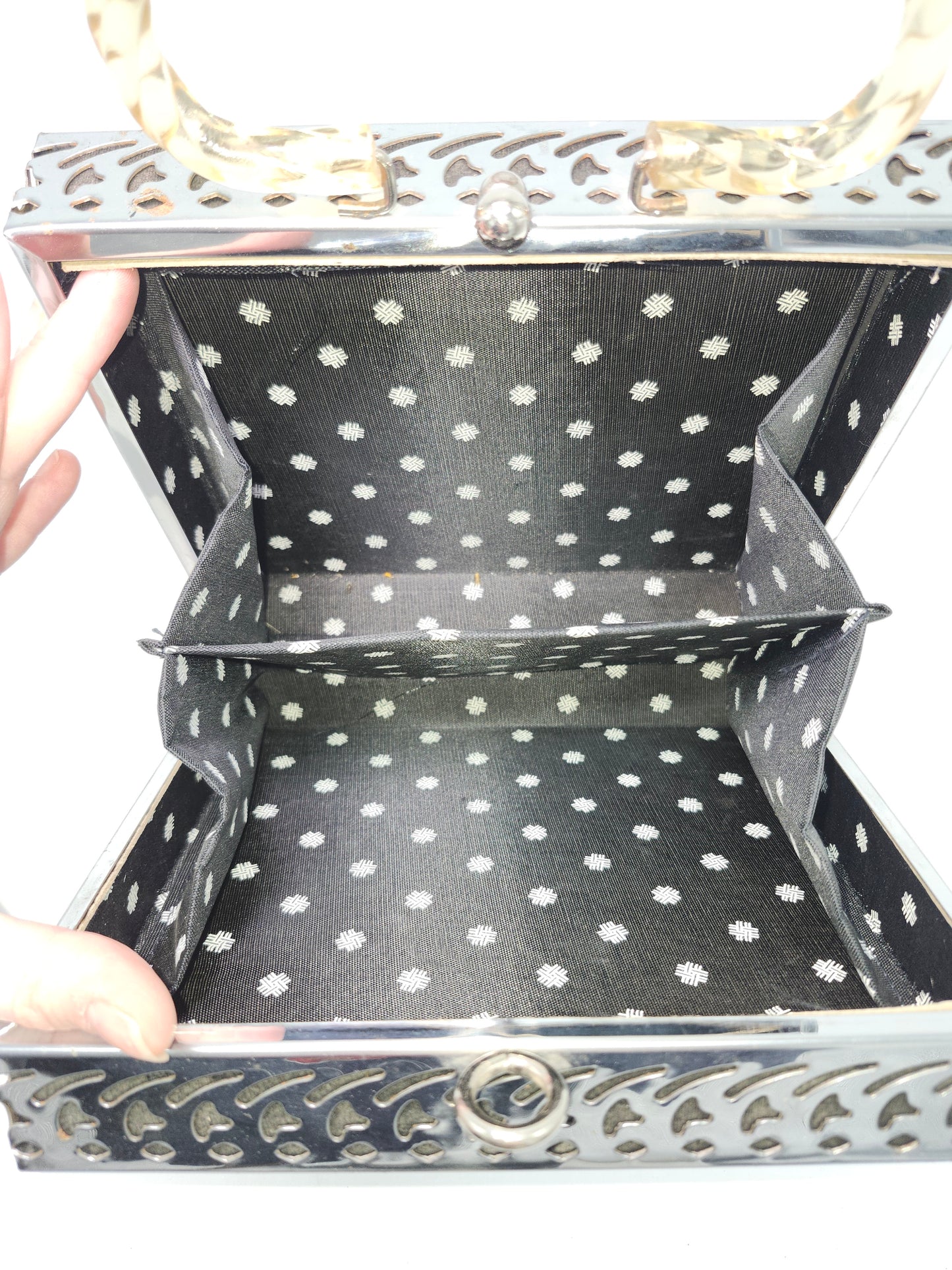 Lucite Handle Metal Cut-out Square Purse