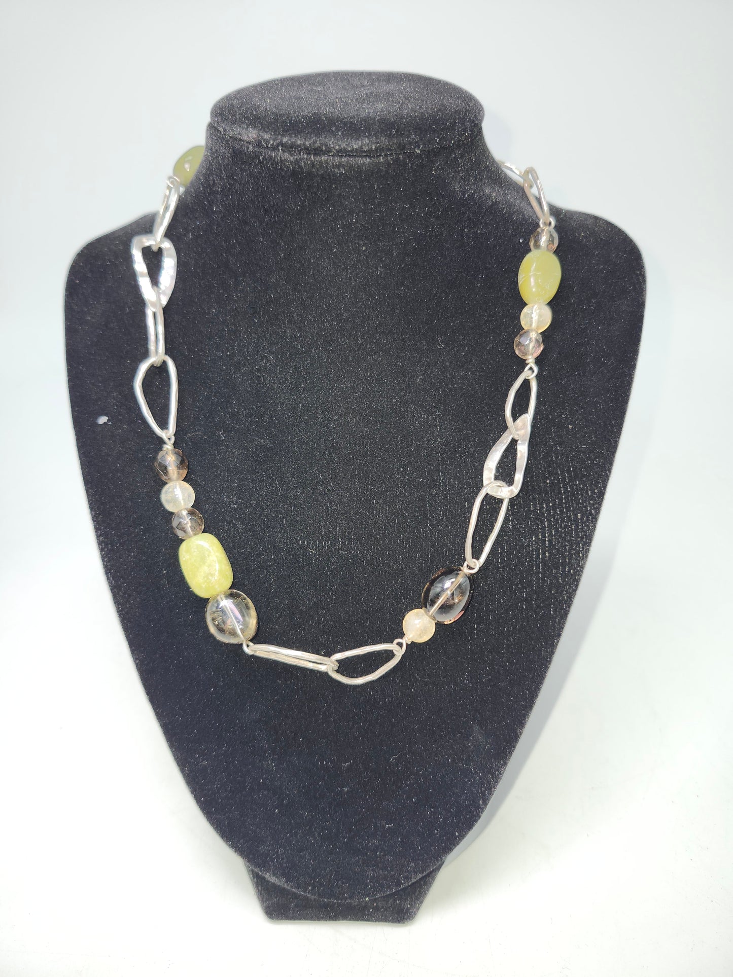 925 Sterling, Jade, Citrine & Smoky Quartz Necklace