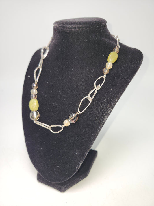 925 Sterling, Jade, Citrine & Smoky Quartz Necklace