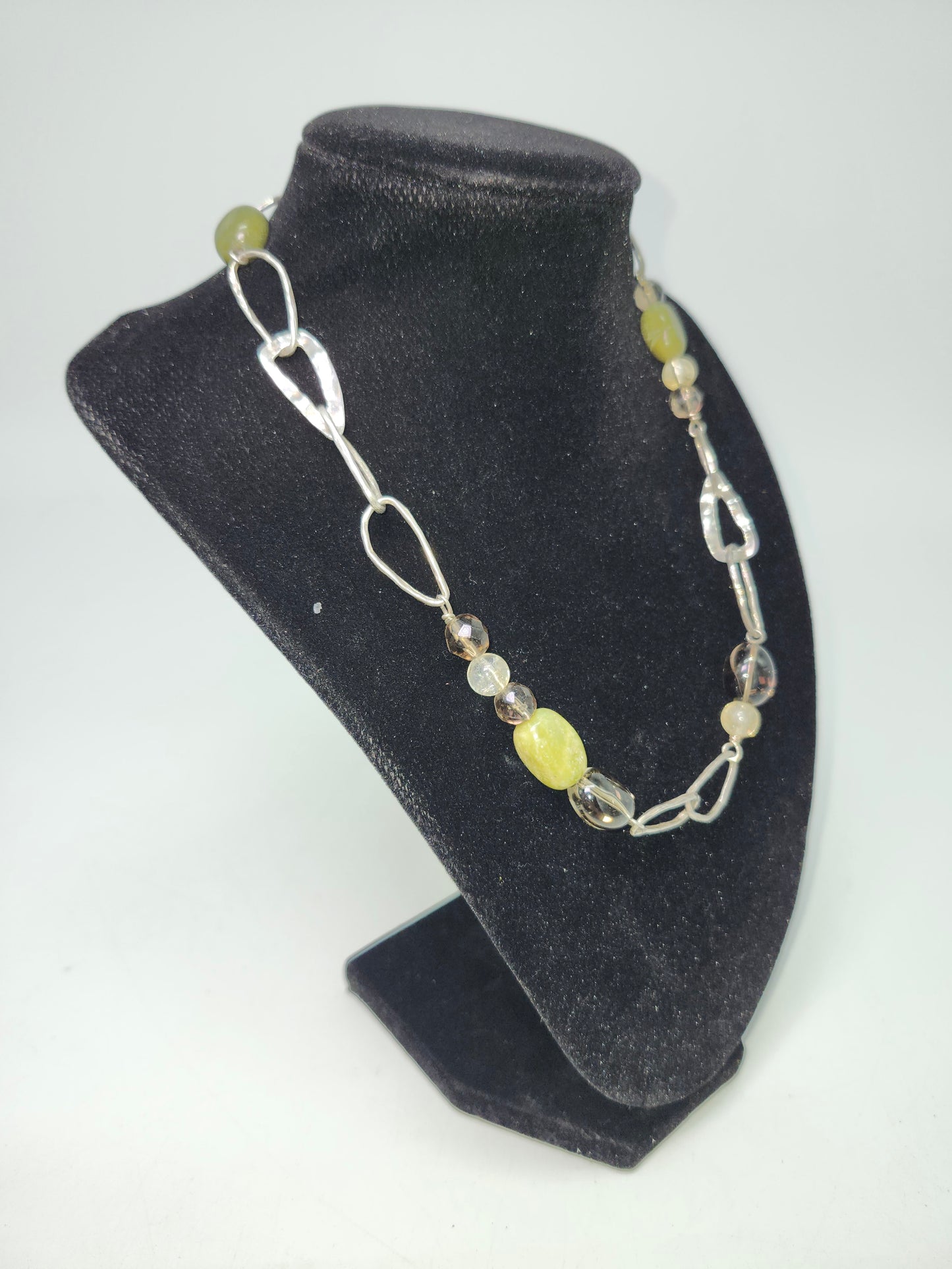 925 Sterling, Jade, Citrine & Smoky Quartz Necklace