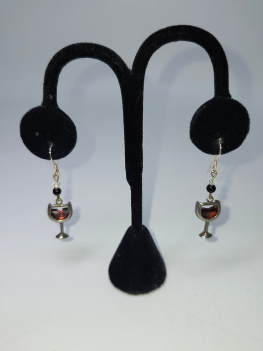 925 Sterling Wine Glass Earrings with Faceted Red Stone