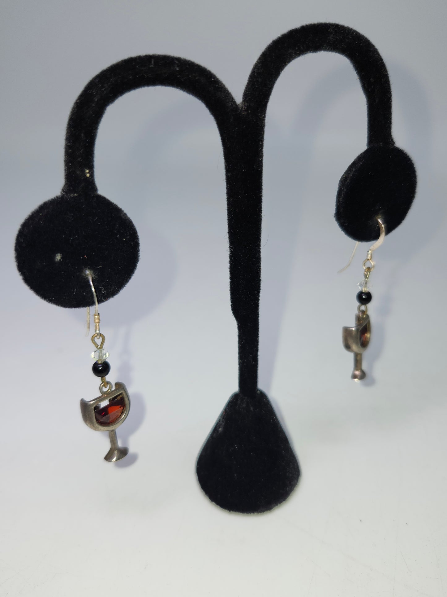~925~ Sterling Wine Glass Earrings with Faceted Red Stone