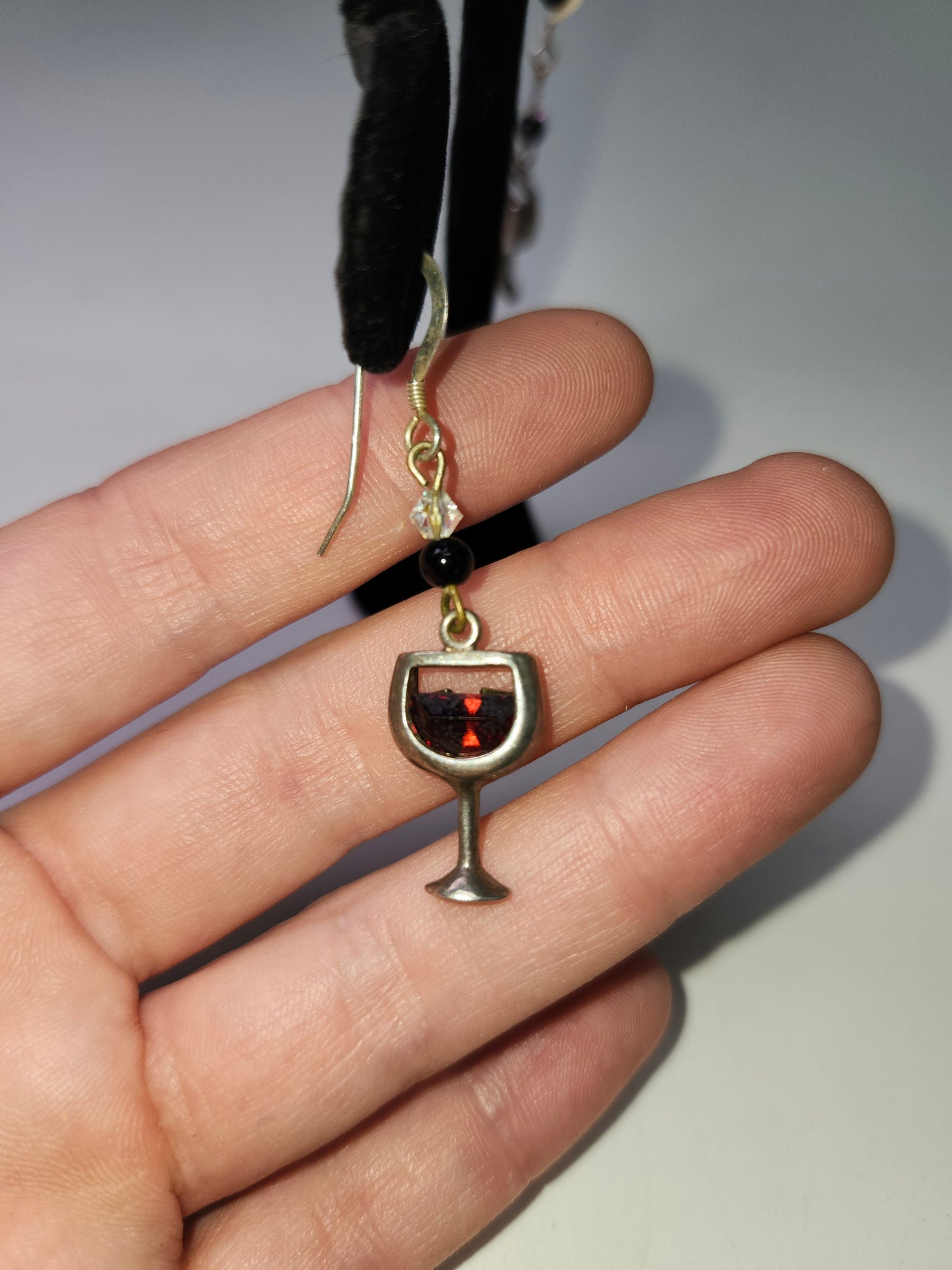 ~925~ Sterling Wine Glass Earrings with Faceted Red Stone