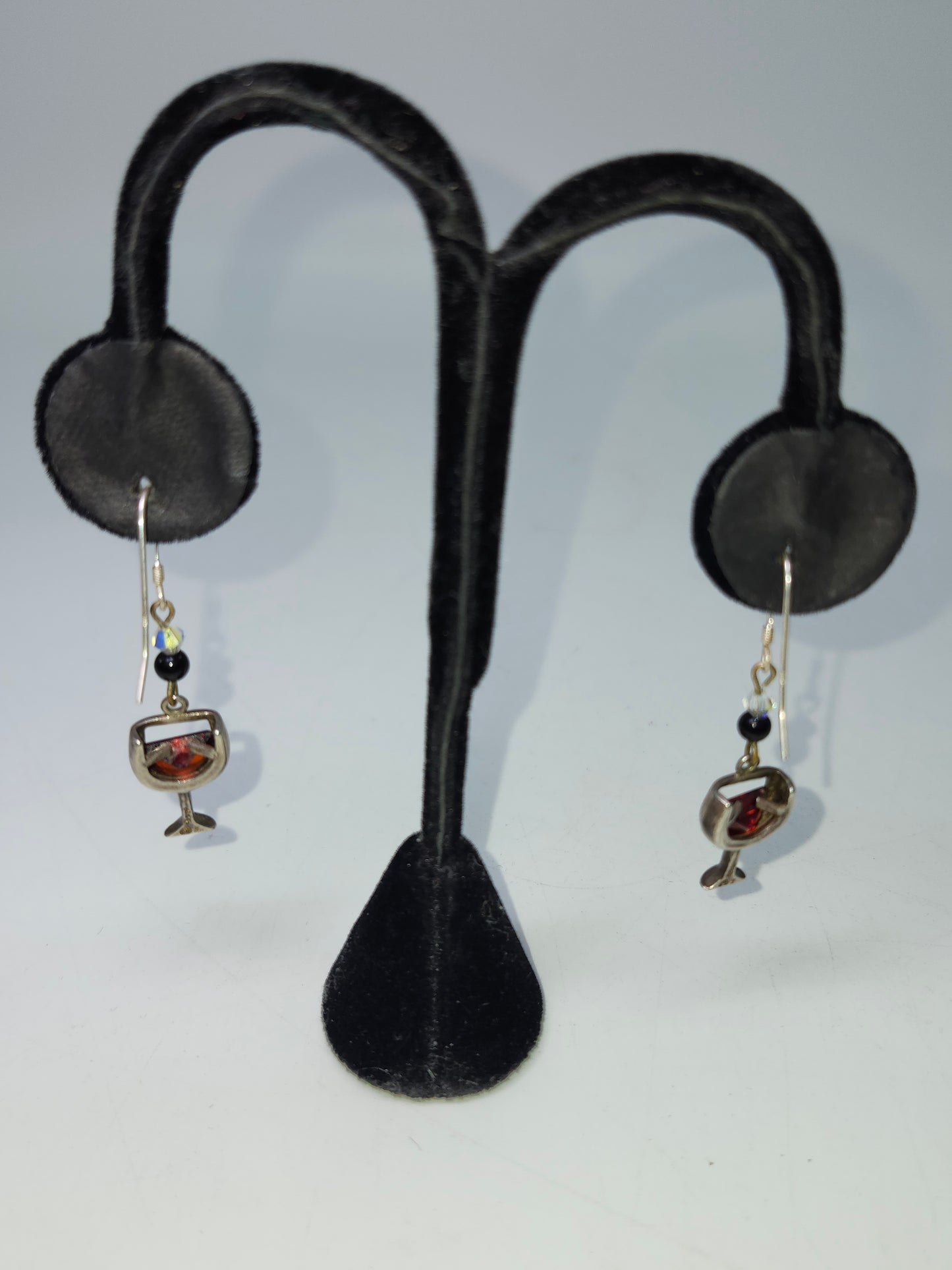 ~925~ Sterling Wine Glass Earrings with Faceted Red Stone