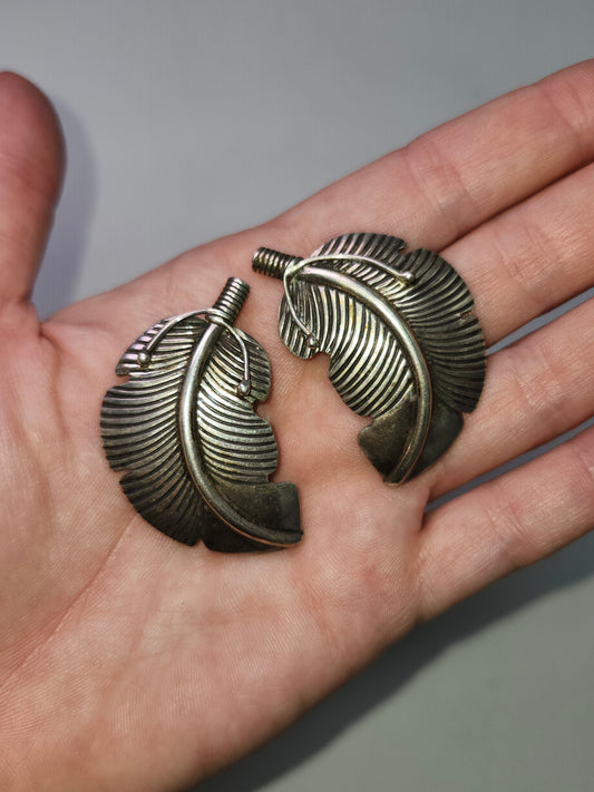 925 Sterling Navajo Style Feather Clip-on Earrings