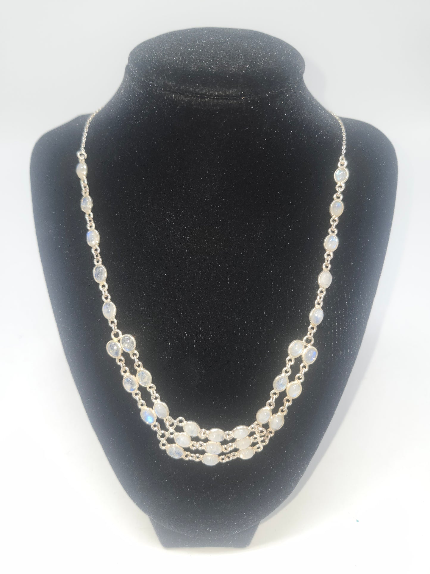 925 Sterling & Moonstone Cabochon Multi-Strand Necklace