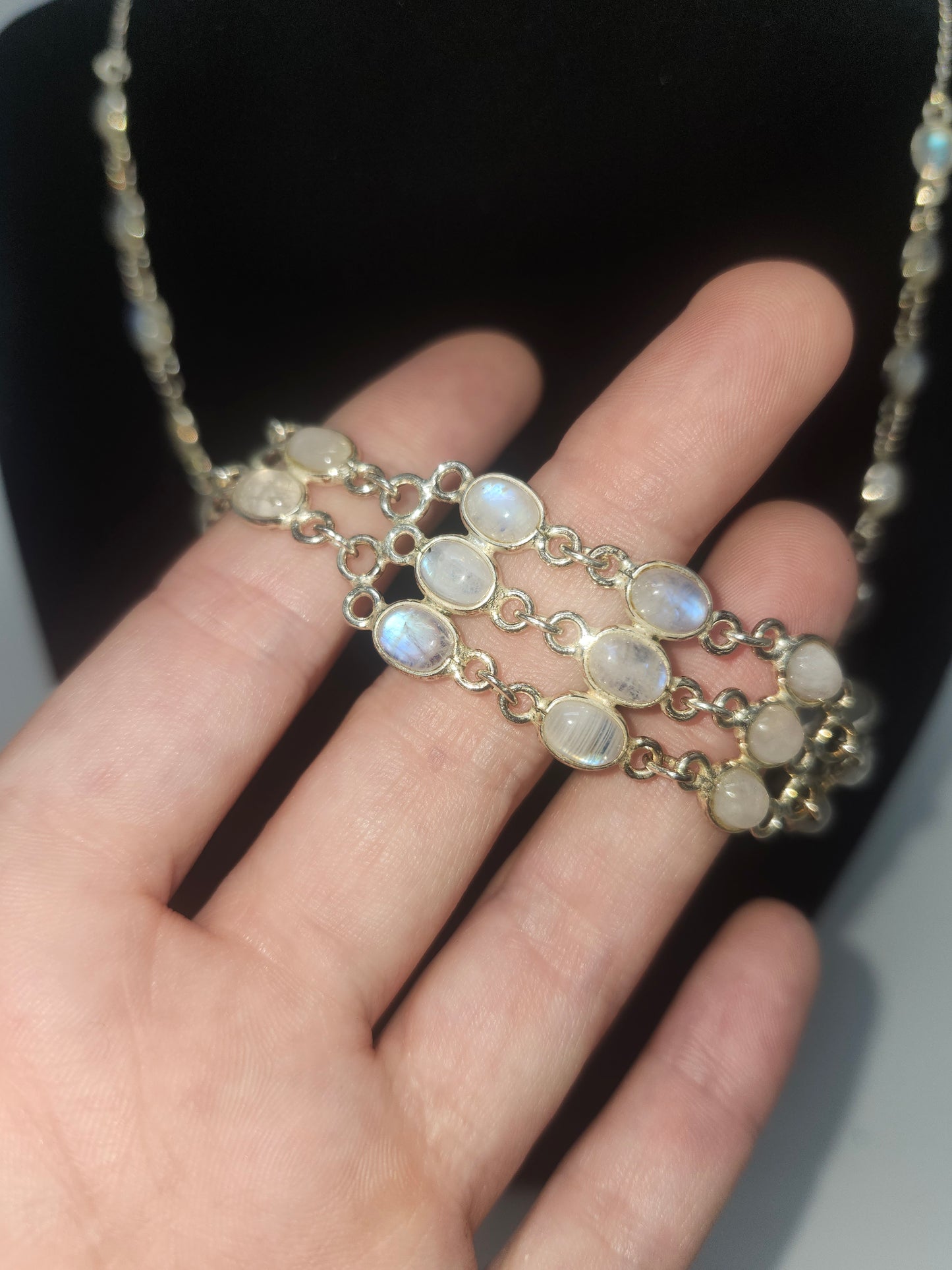 925 Sterling & Moonstone Cabochon Multi-Strand Necklace