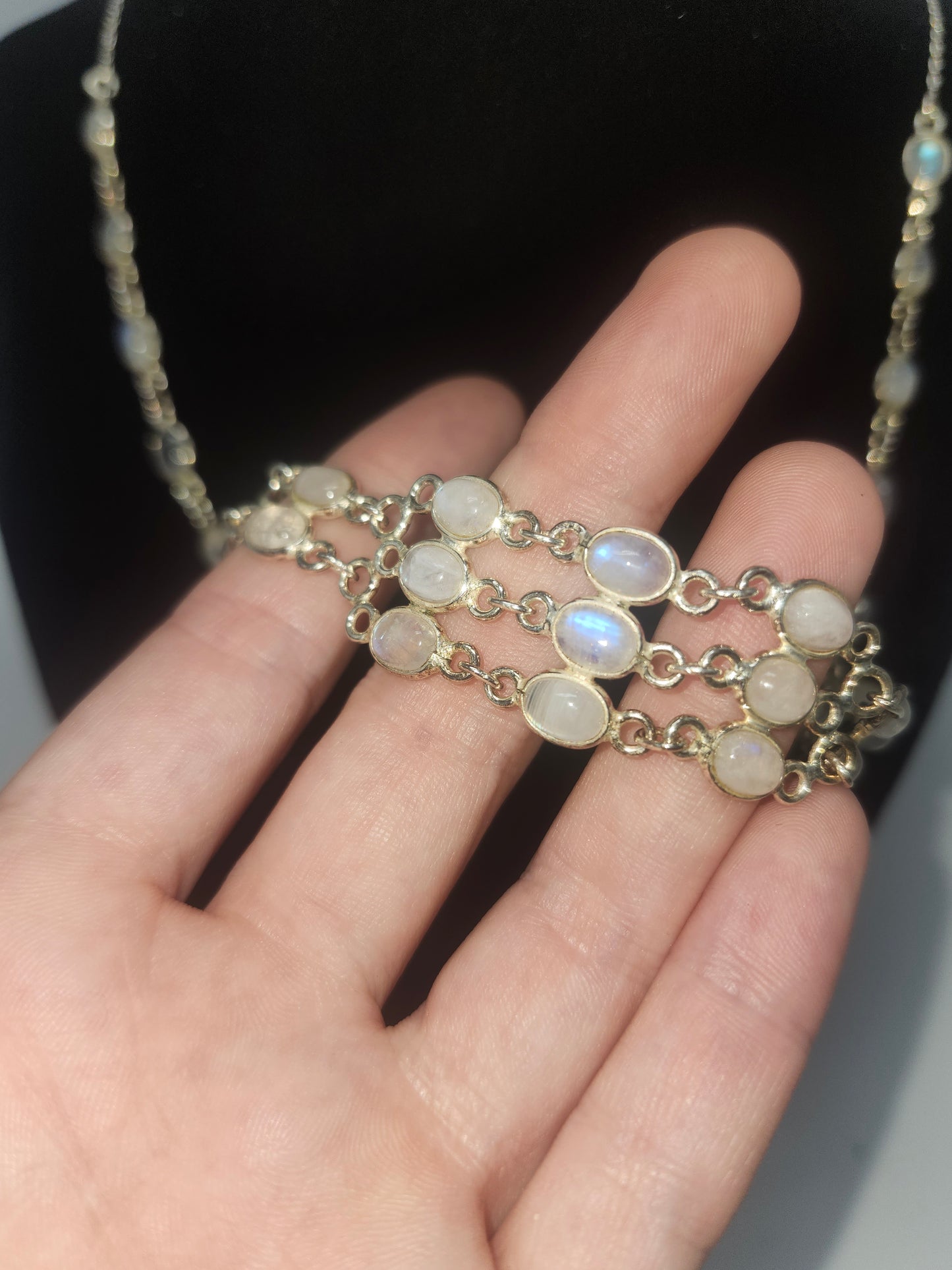 925 Sterling & Moonstone Cabochon Multi-Strand Necklace