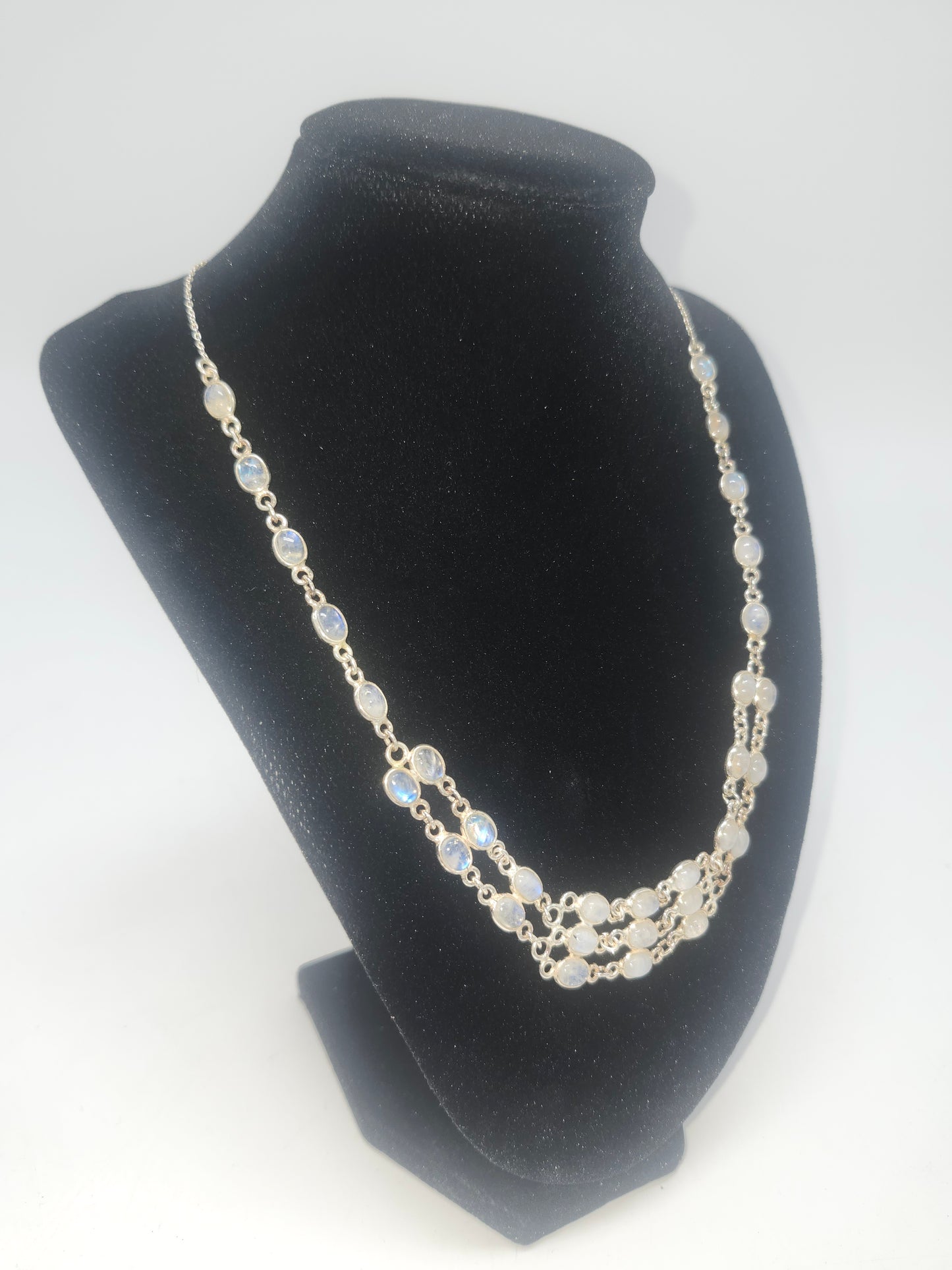 925 Sterling & Moonstone Cabochon Multi-Strand Necklace