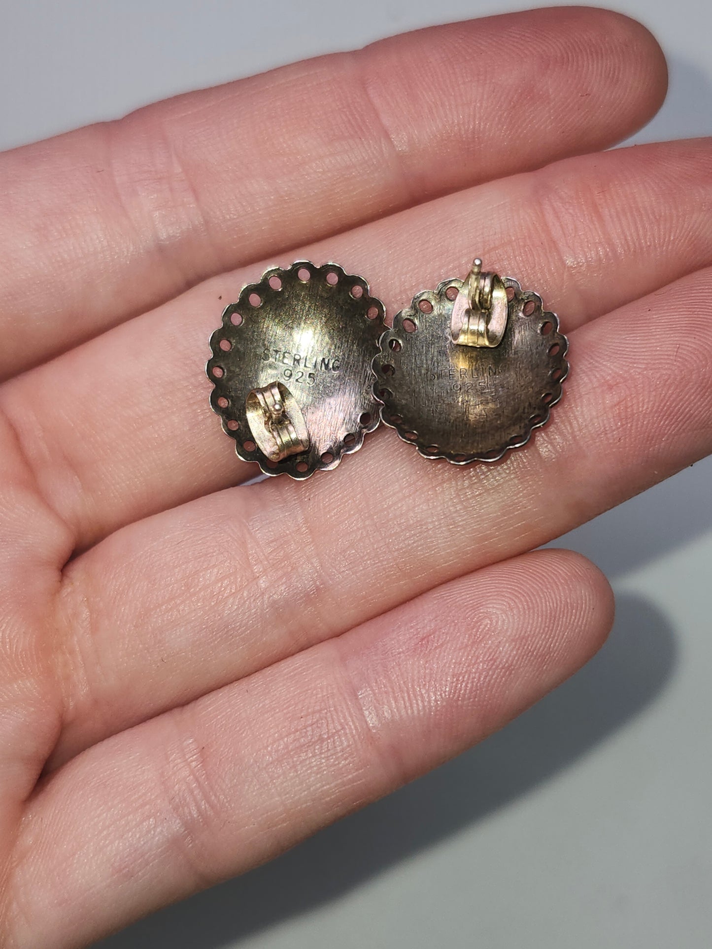 925 Sterling Etched Oval Stud Earrings