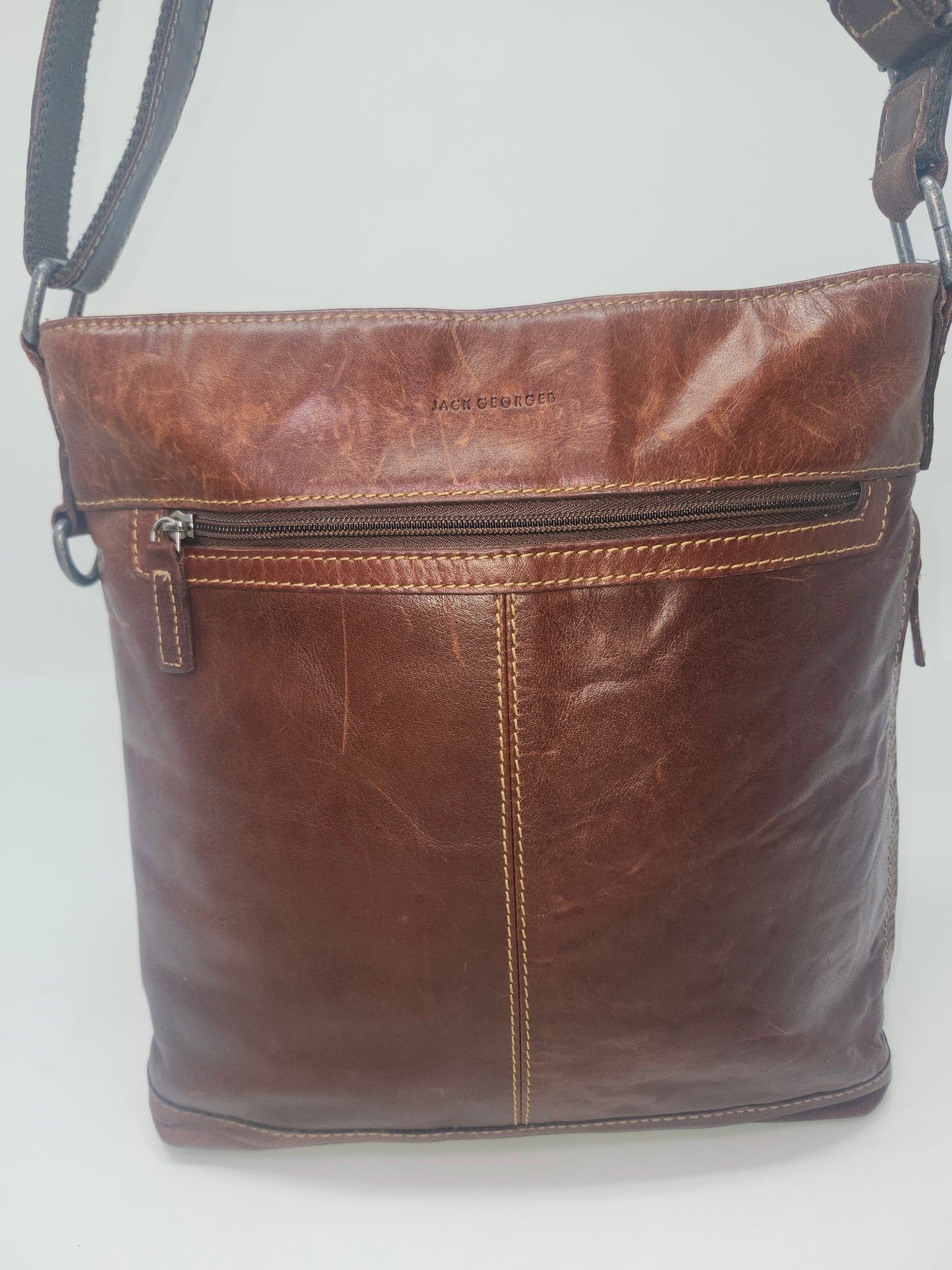 Jack Georges Brown Leather Crossbody Messenger Bag