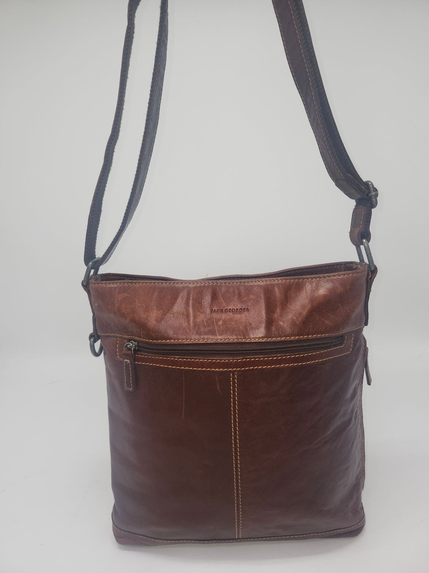 Jack Georges Brown Leather Crossbody Messenger Bag