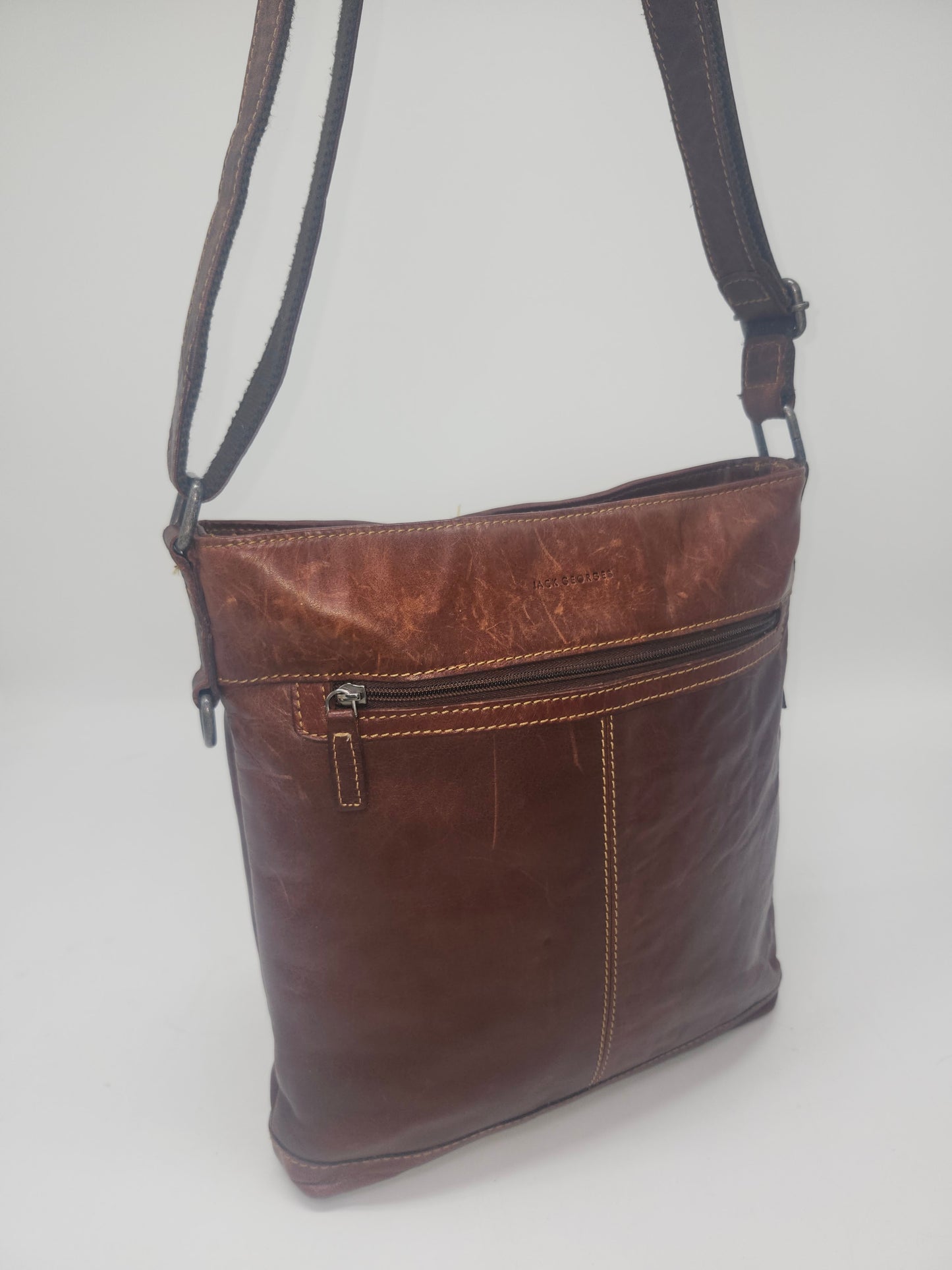 Jack Georges Brown Leather Crossbody Messenger Bag