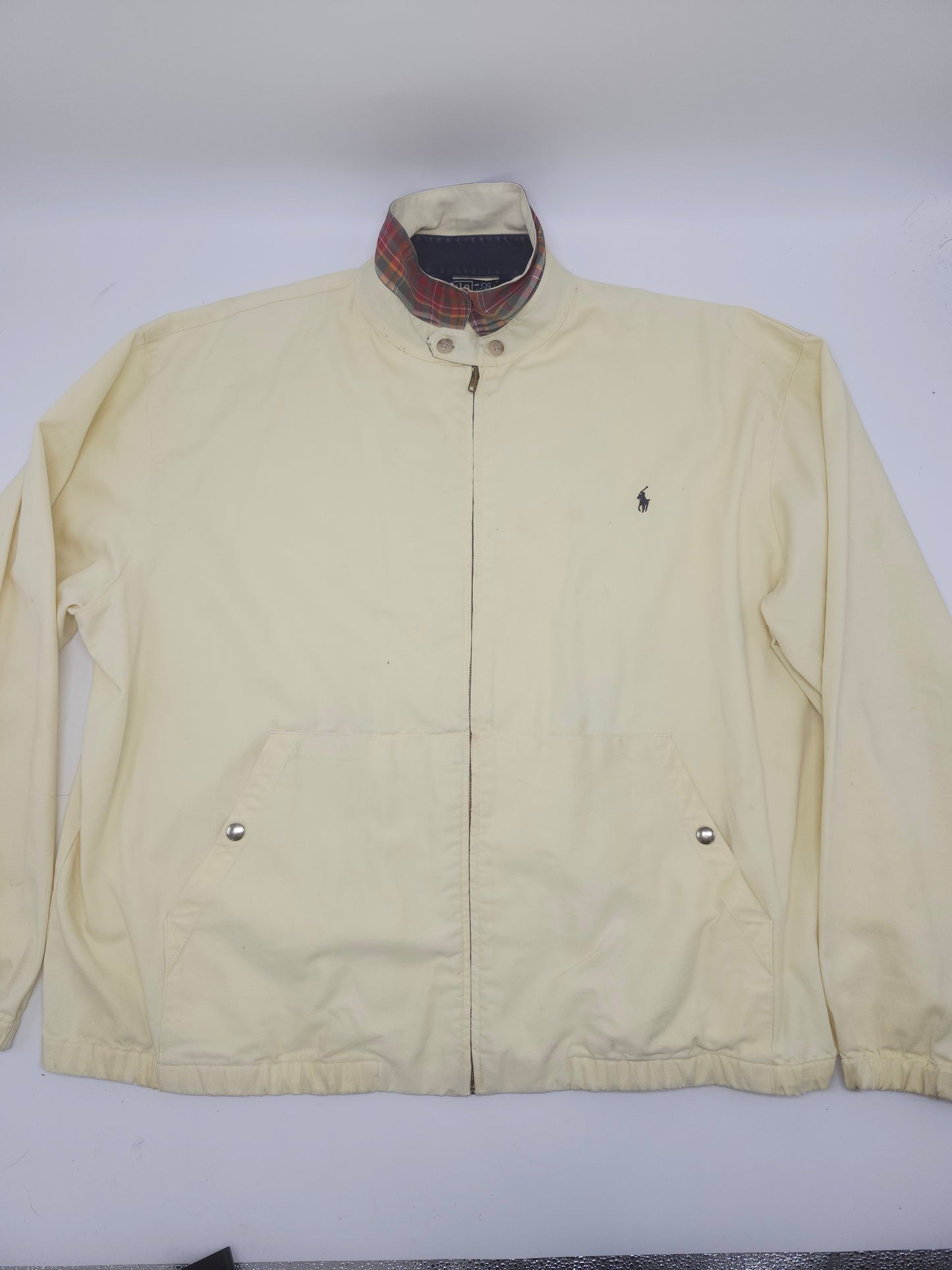 Polo RL Harrington-Style Yellow 100% Cotton Jacket with Plaid Collar Size XXL