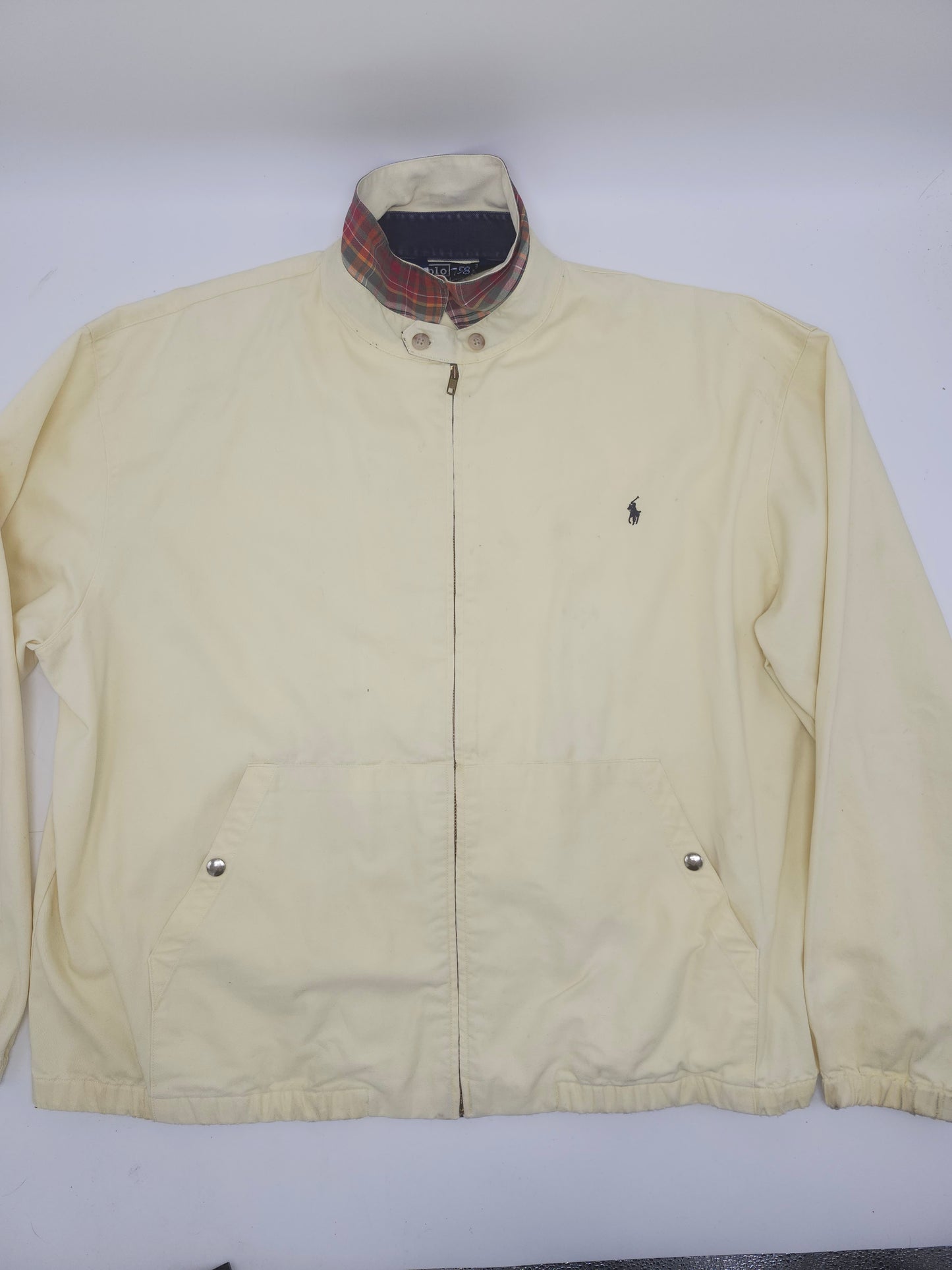 Polo RL Harrington-Style Yellow 100% Cotton Jacket with Plaid Collar Size XXL