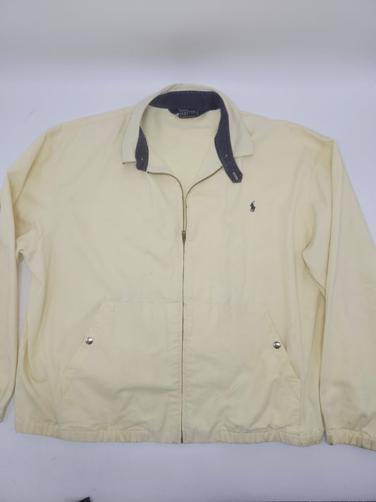 -Polo RL- Harrington-Style Yellow 100% Cotton Jacket with Plaid Collar Size XXL
