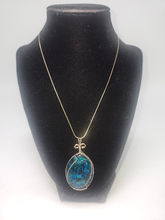 -925- Sterling Danecraft Chain with Abalone Wrapped Pendant