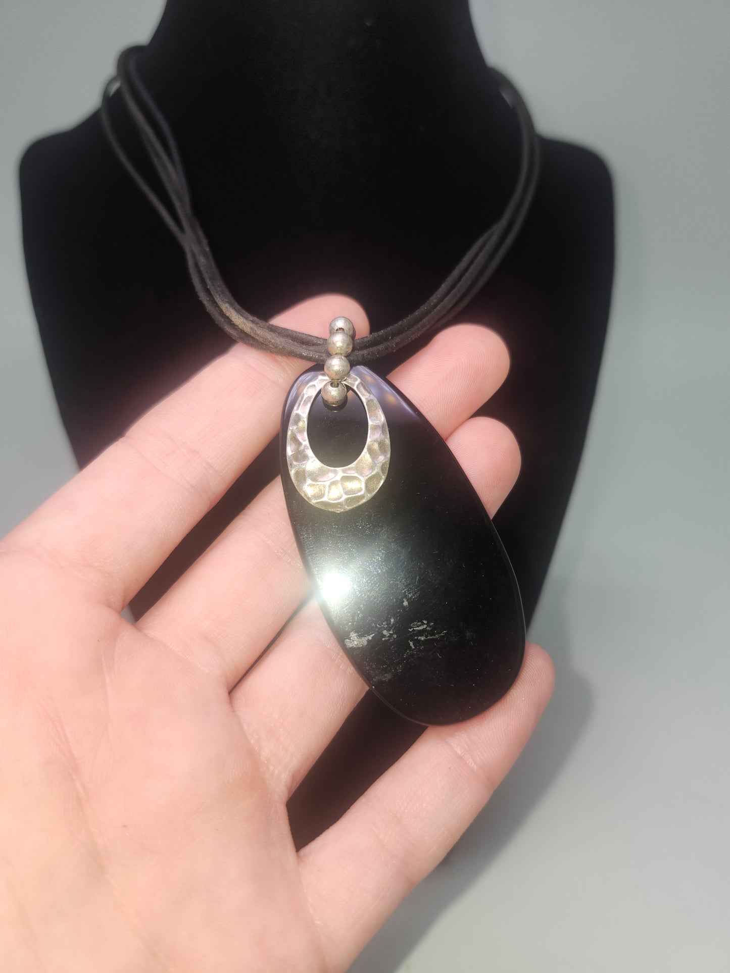 925 Sterling & Carved Onyx Pendant Necklace by Silpada