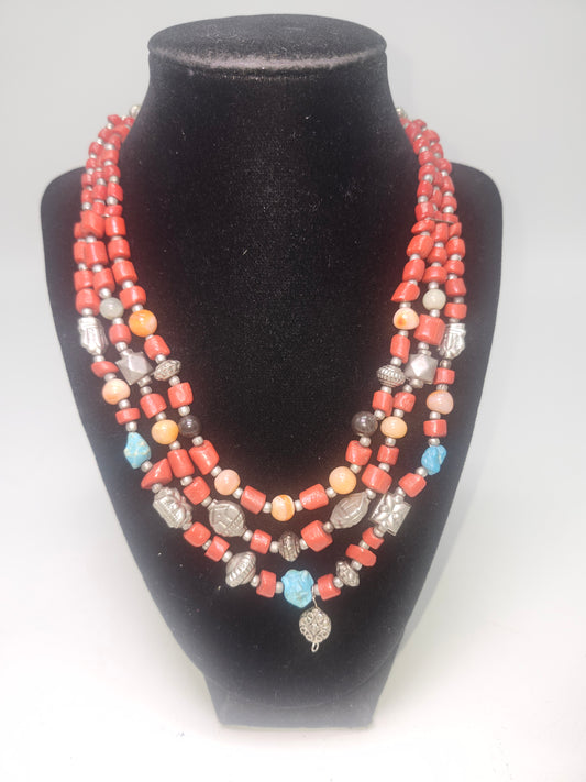 -Coral Branch- Turquoise, Multi-Gemstone Beaded Necklace