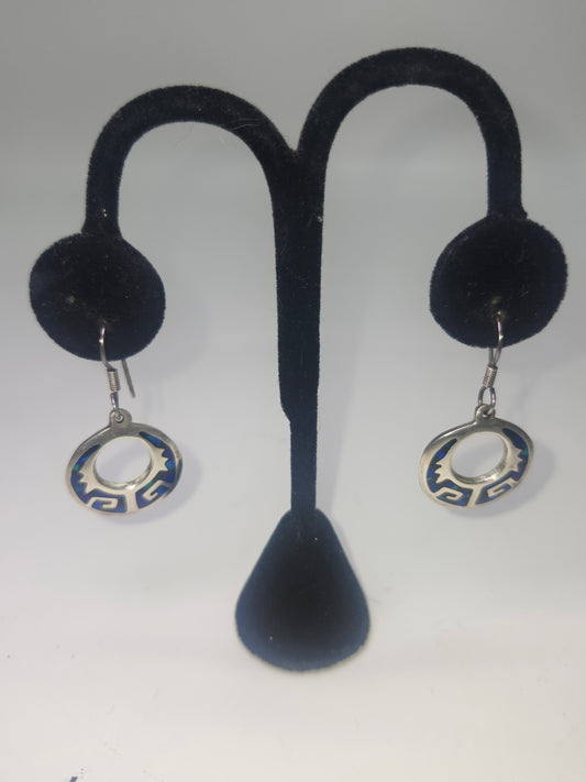 -925- Sterling & Composite Turquoise Inlay Taxco Mexican Earrings