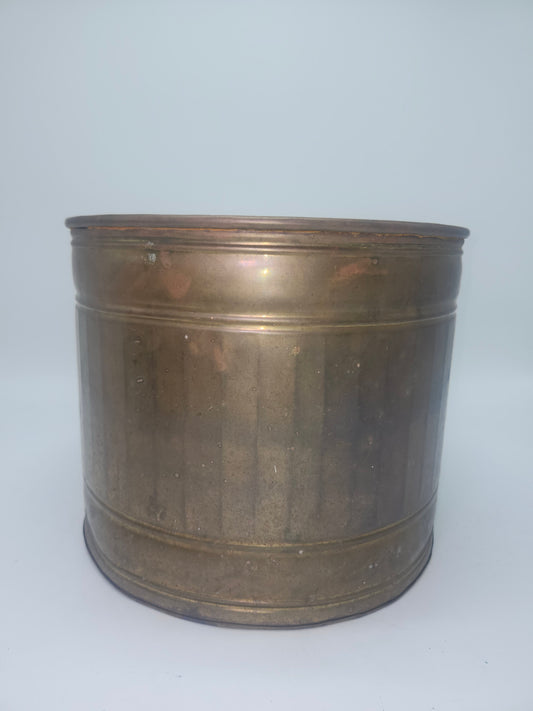 -Vintage- Brass Ridged Cylinder Planter Sleeve