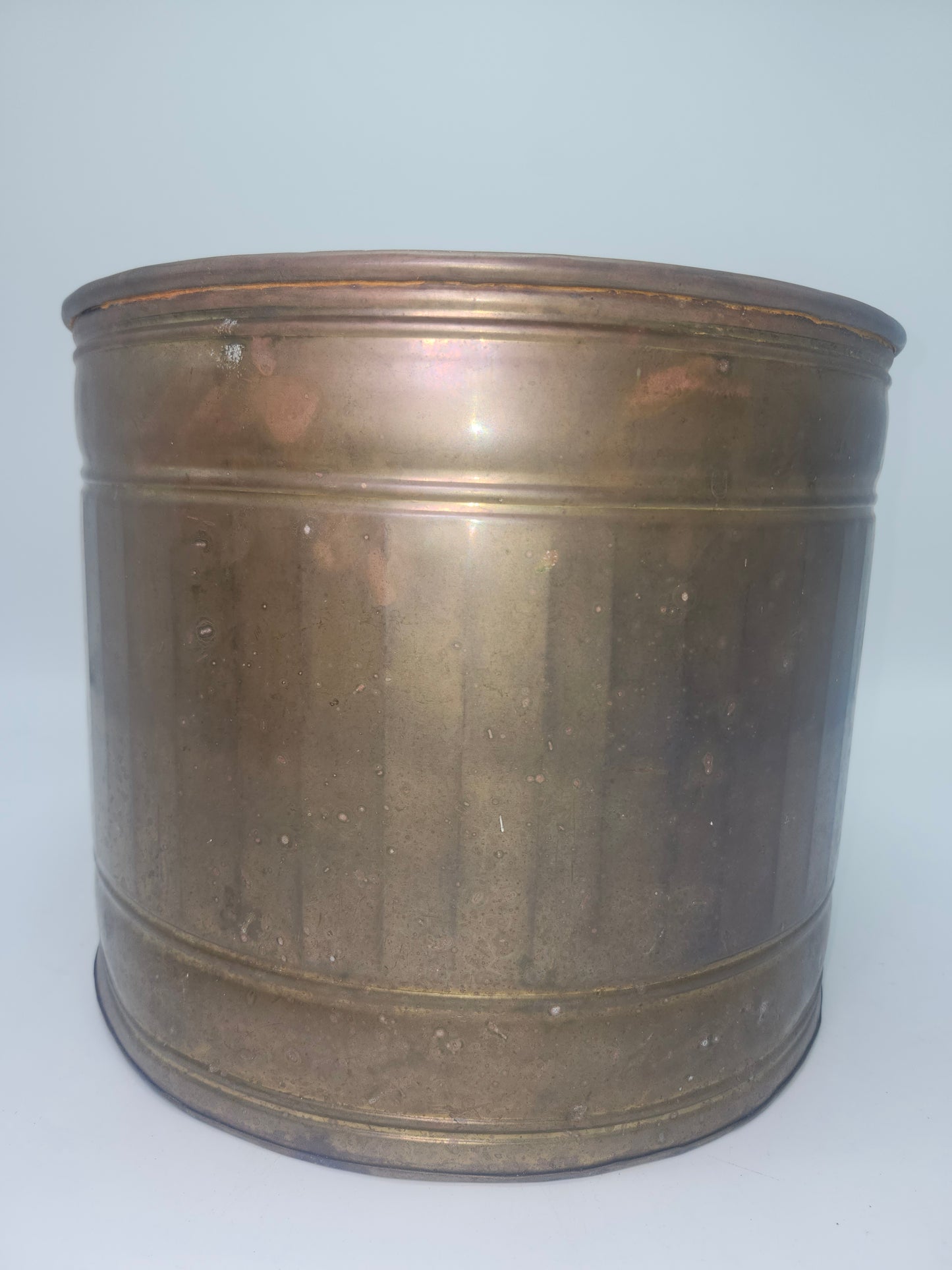 Vintage Brass Ridged Cylinder Planter Sleeve