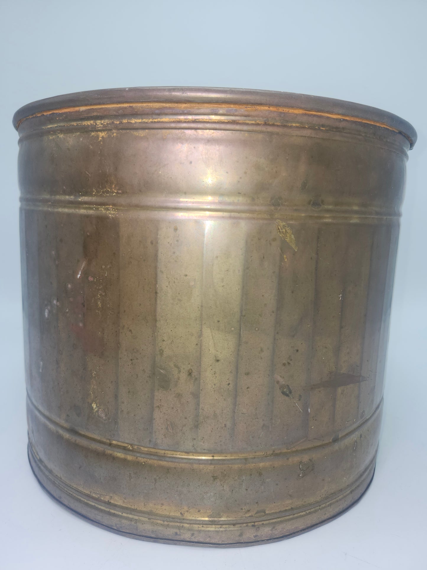 Vintage Brass Ridged Cylinder Planter Sleeve
