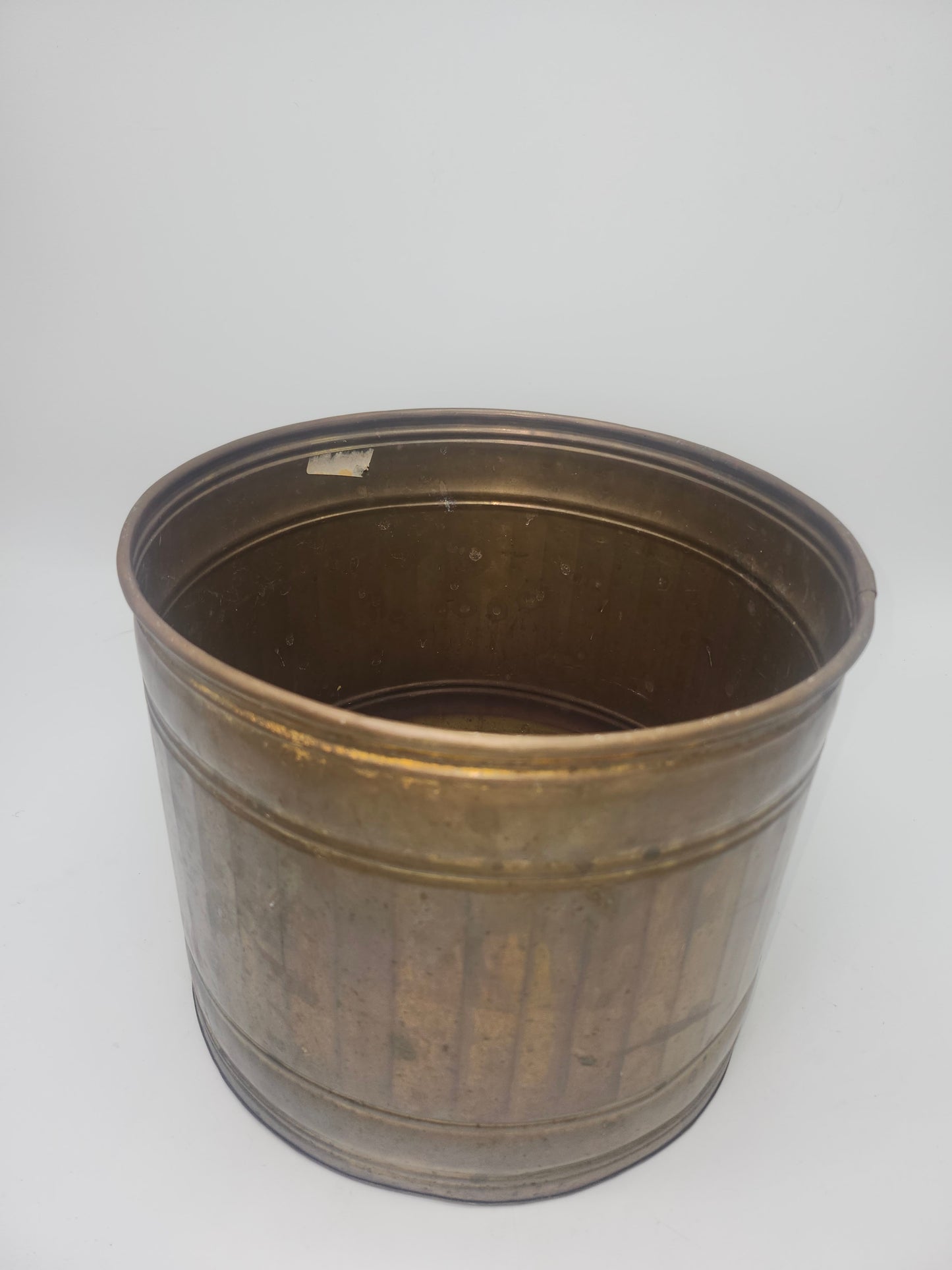 Vintage Brass Ridged Cylinder Planter Sleeve
