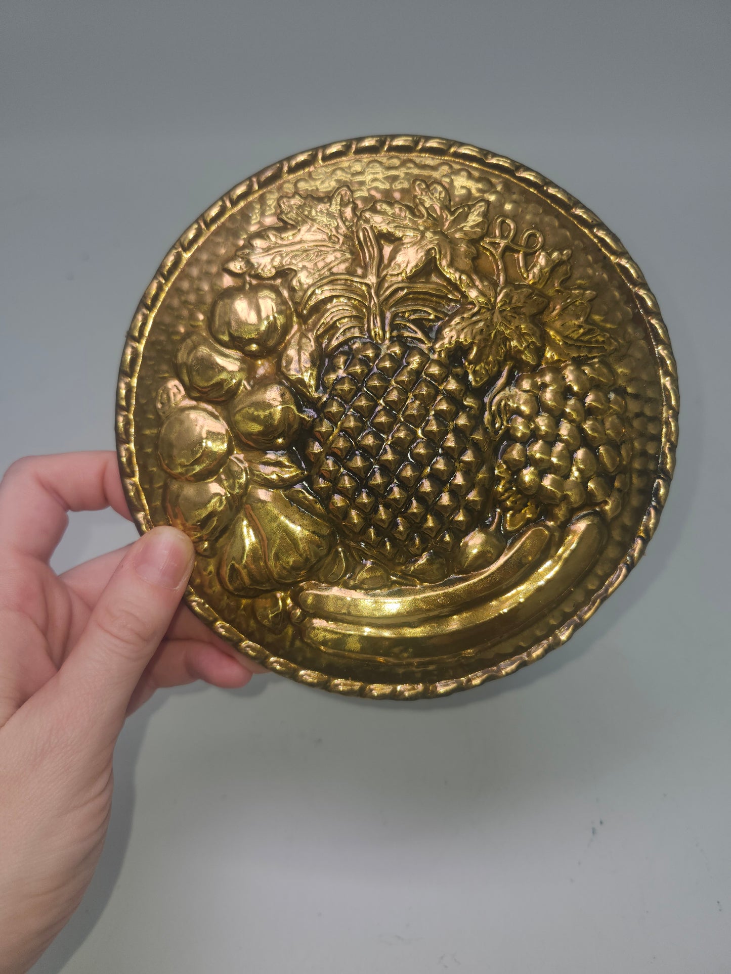 *Vintage Brass Embossed Metal Fruit Wall Plaque