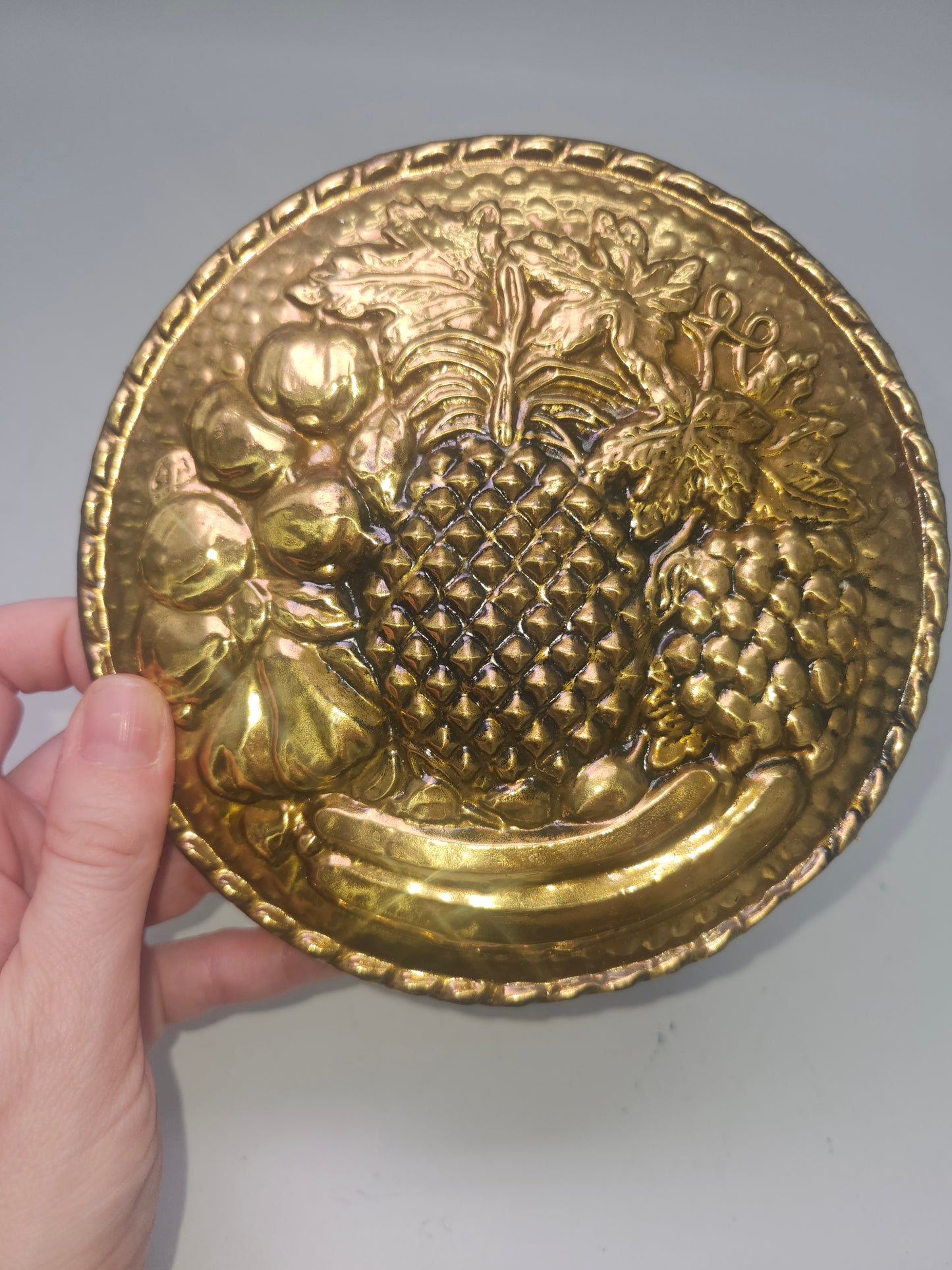 *Vintage Brass Embossed Metal Fruit Wall Plaque