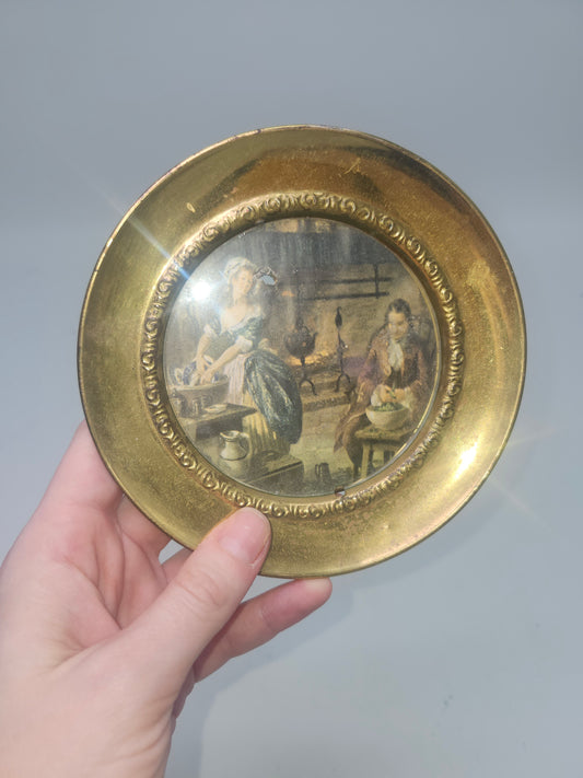 -Vintage- Set of Brass Plates with Foil Images